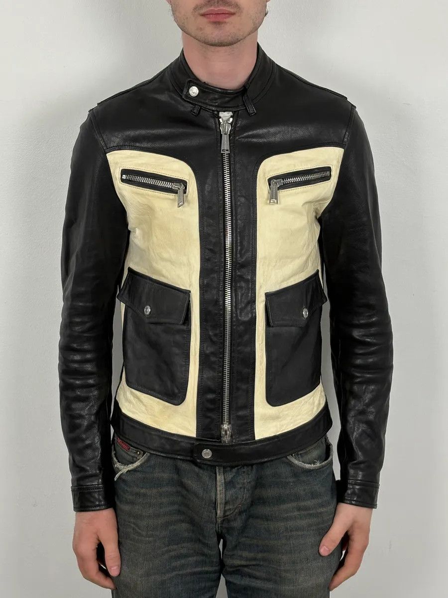 Dsquared2 AW2013 Dsquared2 Black & Beige Biker Leather Jacket Size US S / EU 44-46 / 1 - 2 Thumbnail