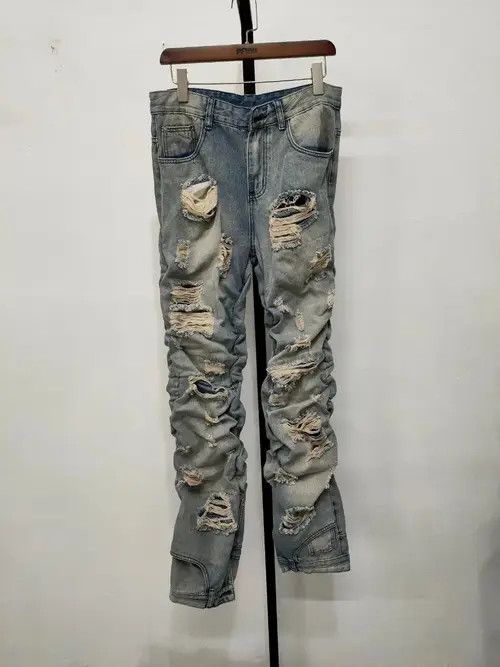 Japanese Brand Designer form-fitting holey pleated jeans trousers y2k 90’s Size US 30 / EU 46 - 3 Thumbnail