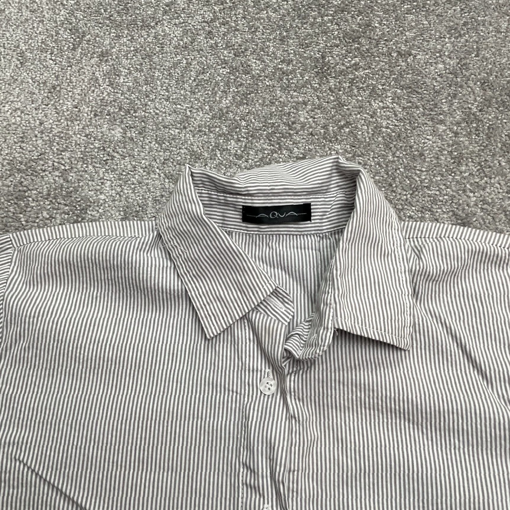 AQUA Aqua Button-Up Shirt Womens 6 Gray White Striped Long Sleeve Casual Knit 100% Cotton Regular Size M / US 6-8 / IT 42-44 - 3 Thumbnail