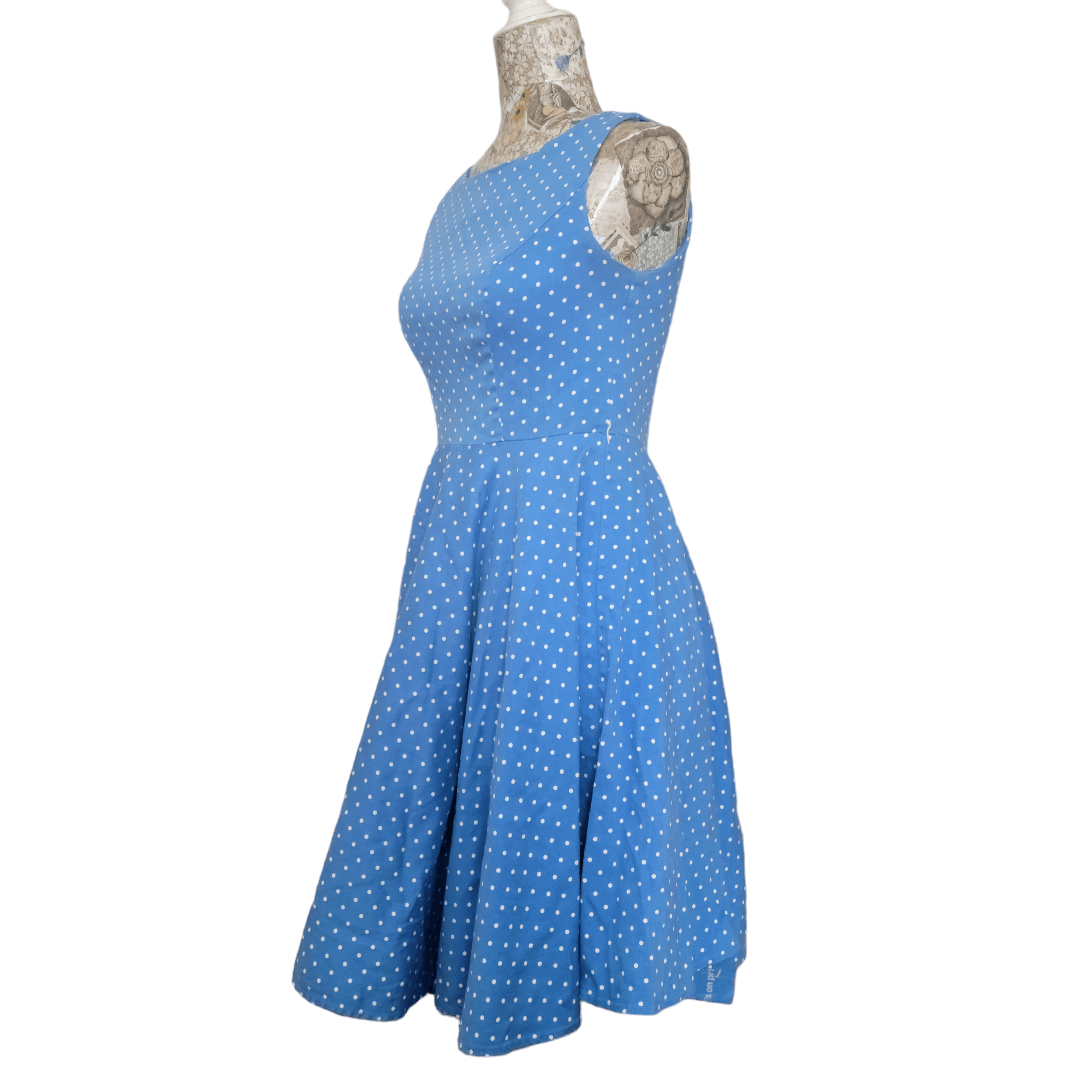 NBDN Nobrandedon Grace Karin Blue White Polka Dot Fitted Bodice Flare Dress Size S / US 4 / IT 40 - 4 Thumbnail