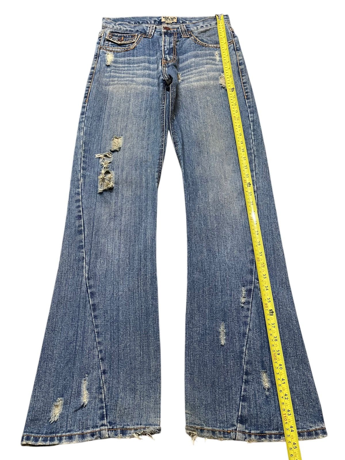 If Six Was Nine Vintage Japan Nylaus Faded Wash Distressed Spiral Wide Leg Size US 30 / EU 46 - 13 Thumbnail