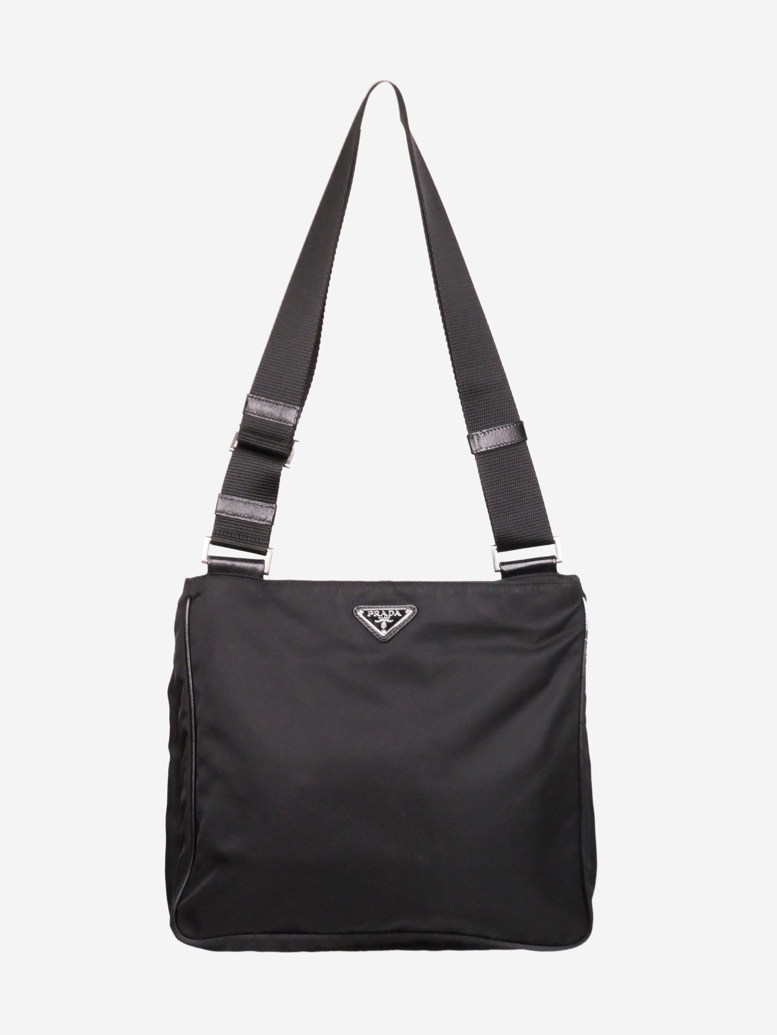 Black nylon and leather shoulder bag