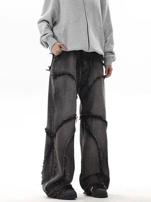 Japanese Brand Washed Raw Hemmed Aged Baggy Jeans Size US 32 / EU 48 - 2 Thumbnail