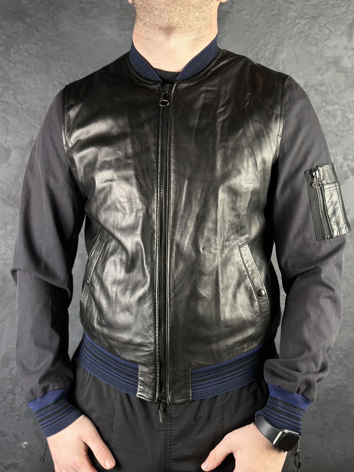 Lanvin Lanvin Men's Leather Full Zip Bomber Jacket Size US M / EU 48-50 / 2 - 2 Thumbnail