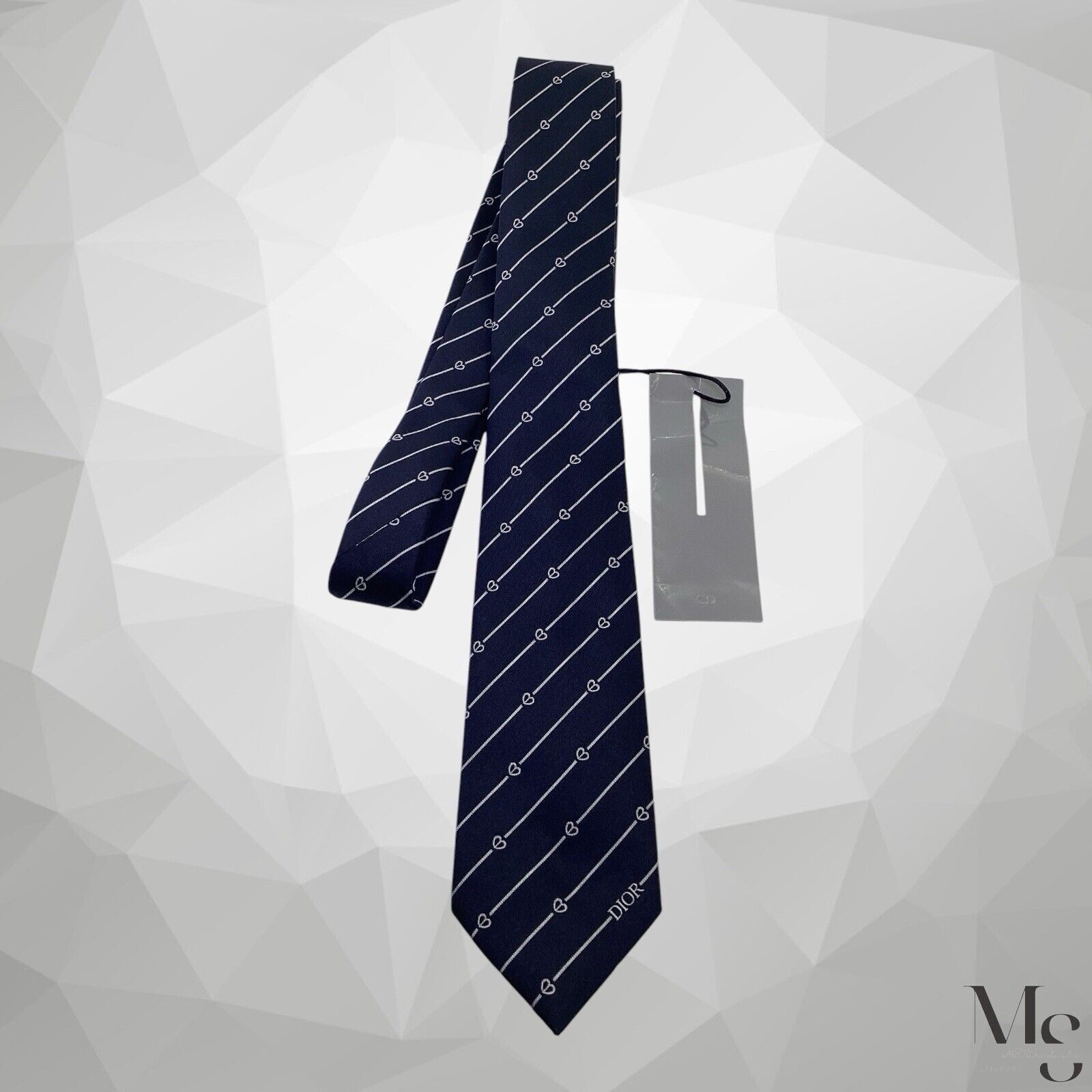 Dior $240 DIOR Blue Striped With Heart Print Silk Tie H.M In Ital Size ONE SIZE - 6 Thumbnail