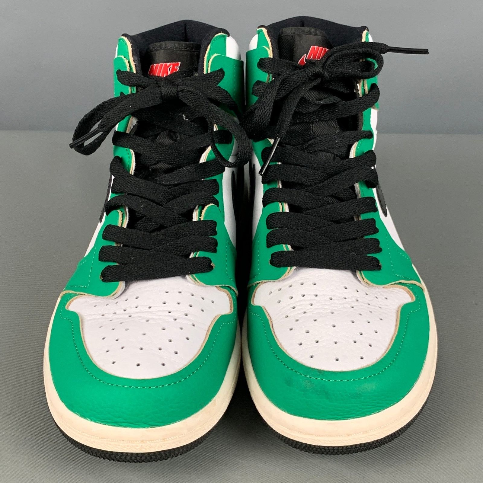 Nike Size 7.5 Green White Leather Color Block High Top Sneakers Size US 7.5 / IT 37.5 - 4 Thumbnail