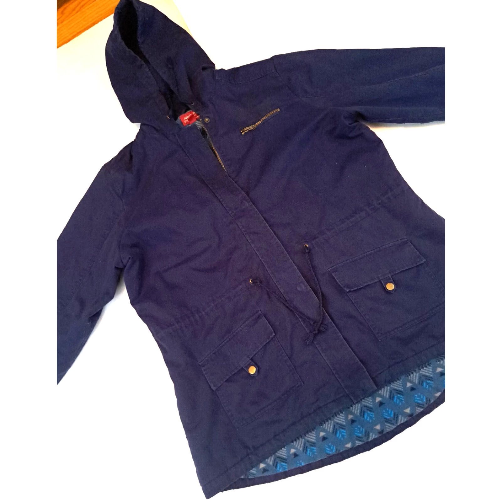Native VINTAGE Woman Parka Hooded Canvas Jacket 2X Blue Cotton Full Zip & Button Insulated 32in Long Womens Size XXL / US 16-18 / IT 52-54 - 3 Thumbnail