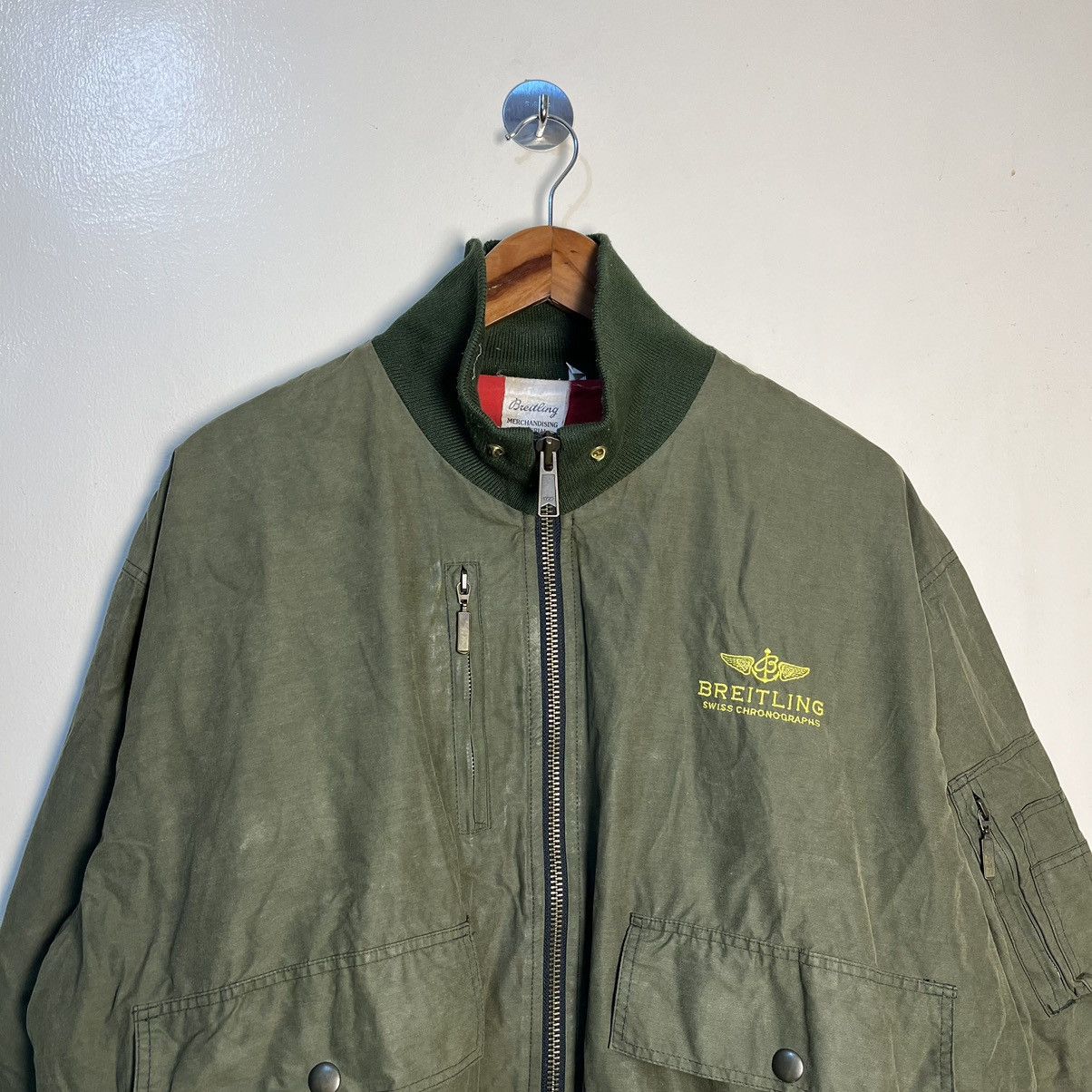 Alpha Industries Vintage Breitling Aviation Pained Waxed Bomber Jacket Size US L / EU 52-54 / 3 - 2 Thumbnail