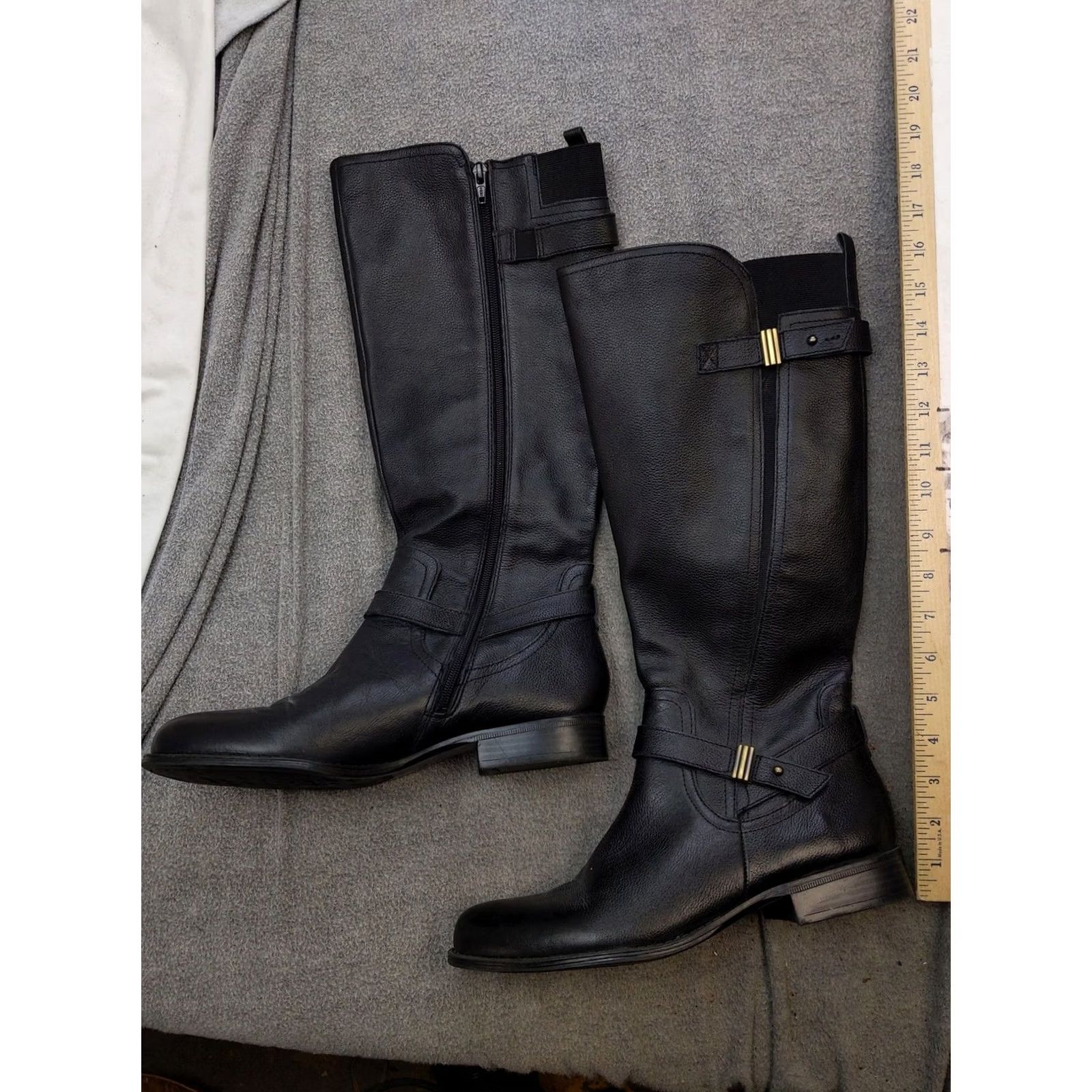 Naturalizer Naturalizer Joan Boots Womens 11W Black Leather Knee High Riding Zip Buckle Size US 11 / IT 41 - 2 Thumbnail