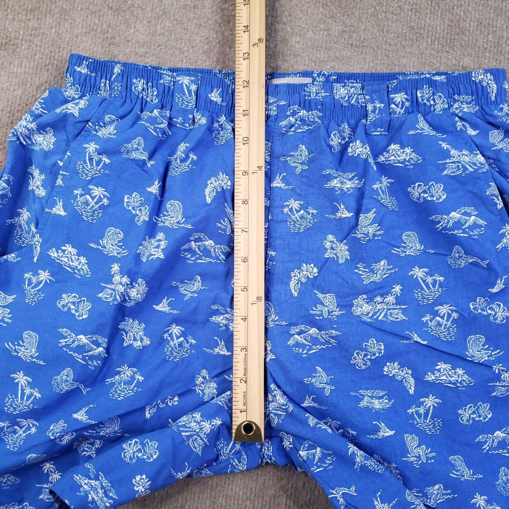 Vintage Columbia PFG Swim Trunks Mens Medium Blue Elastic Waist Lined Geometric Pockets Recreation Swim Bottoms M Blue Mens Size ONE SIZE - 7 Thumbnail