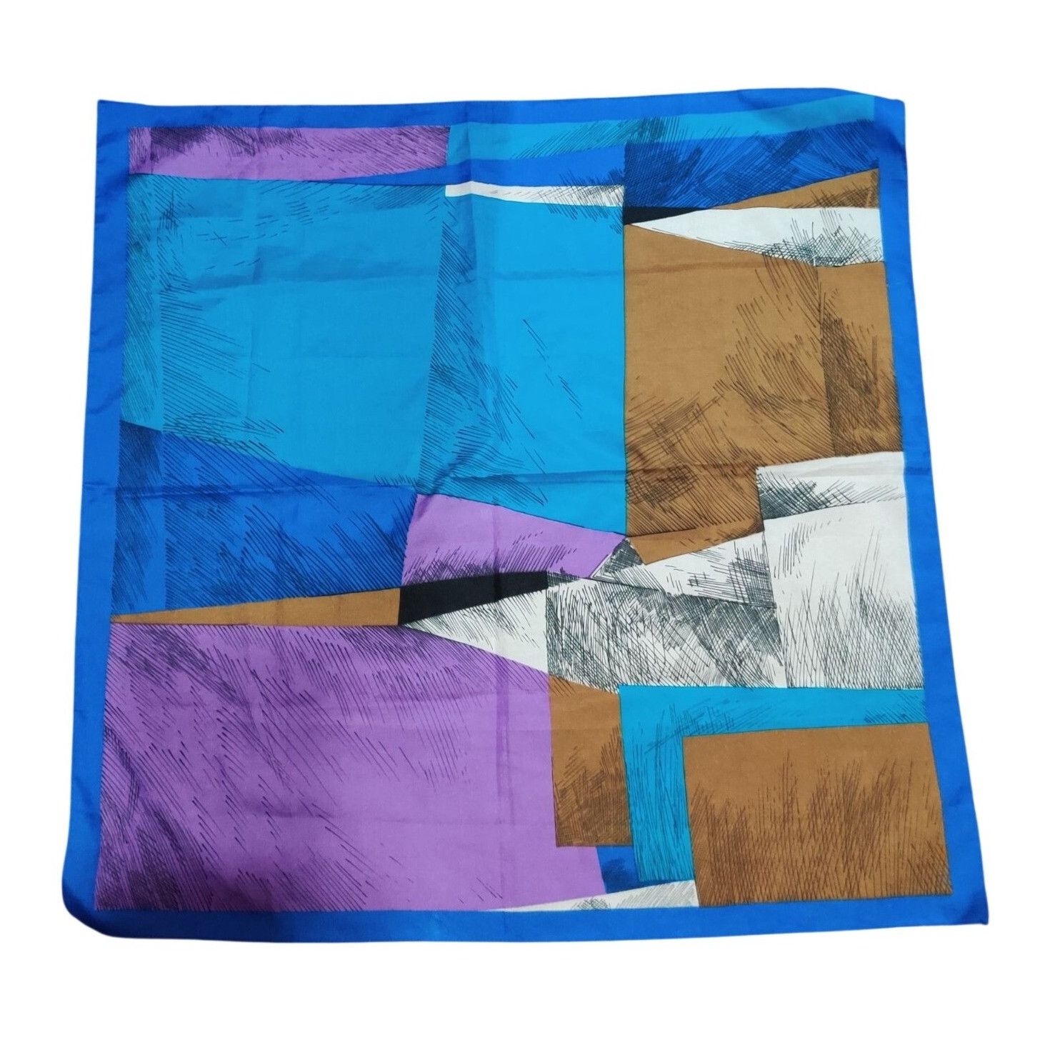 Vintage Womens Blue Abstract Geometric Square Scarf Italian Made Vin Size ONE SIZE - 1 Thumbnail