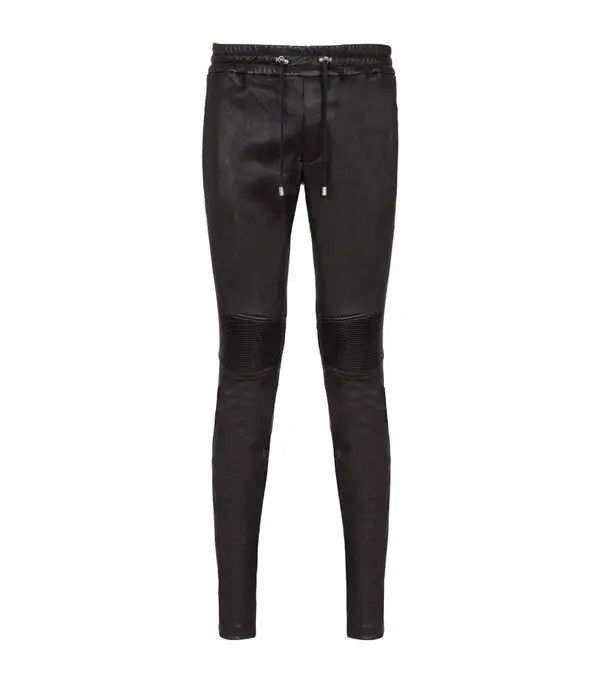 o1s1wg111025 Leather Biker Slim Jeans in Black