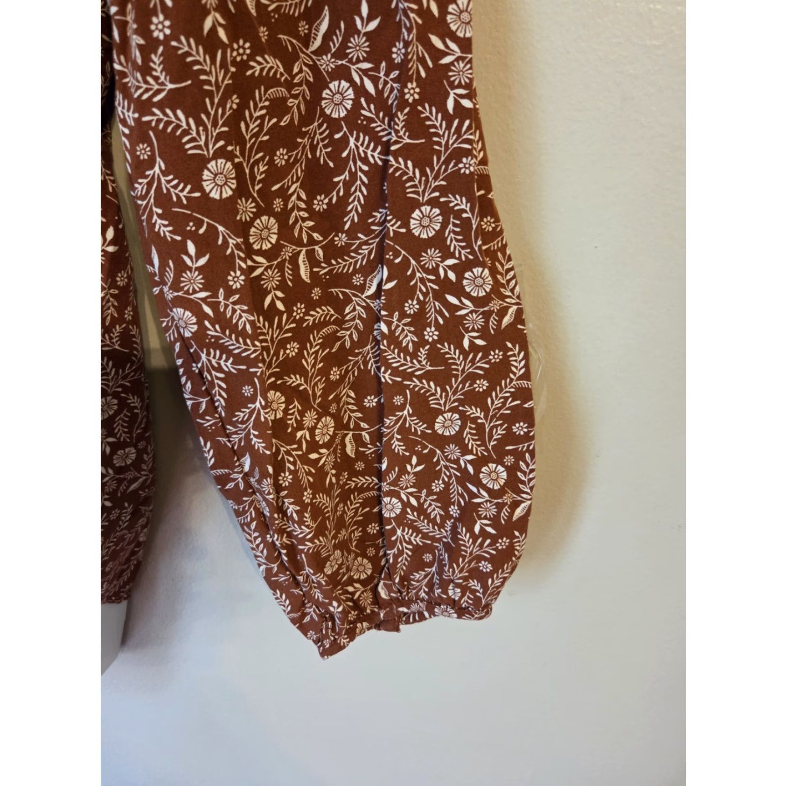 Old Navy Old Navy Blouse Shirt XL Terracotta Floral Print Bohemian Orange Rayon Long Sleeve Split Neck Womens Shirt Size XL / US 12-14 / IT 48-50 - 4 Thumbnail