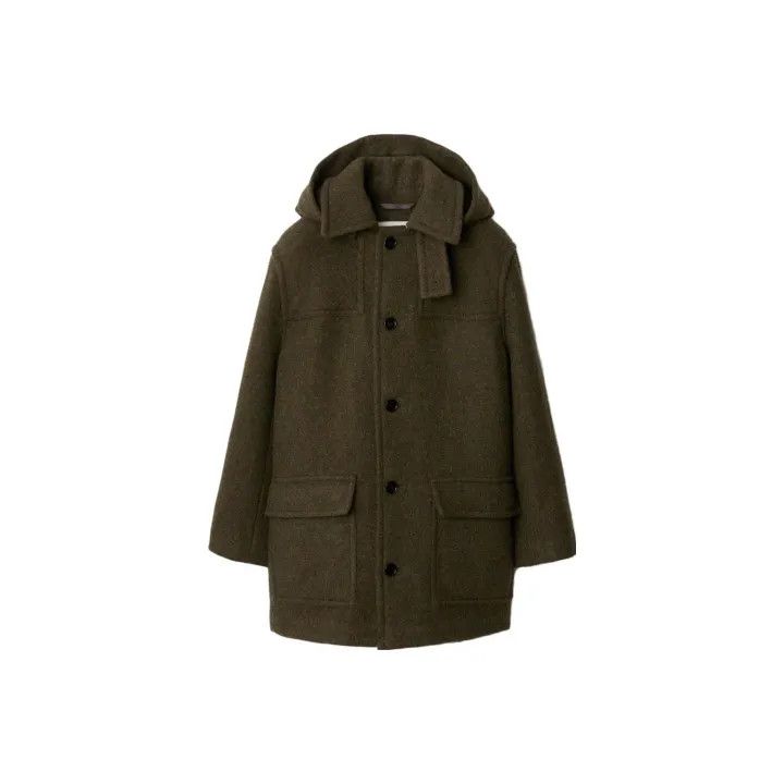 Burberry Men's Hooded Button Coat in Dark Green