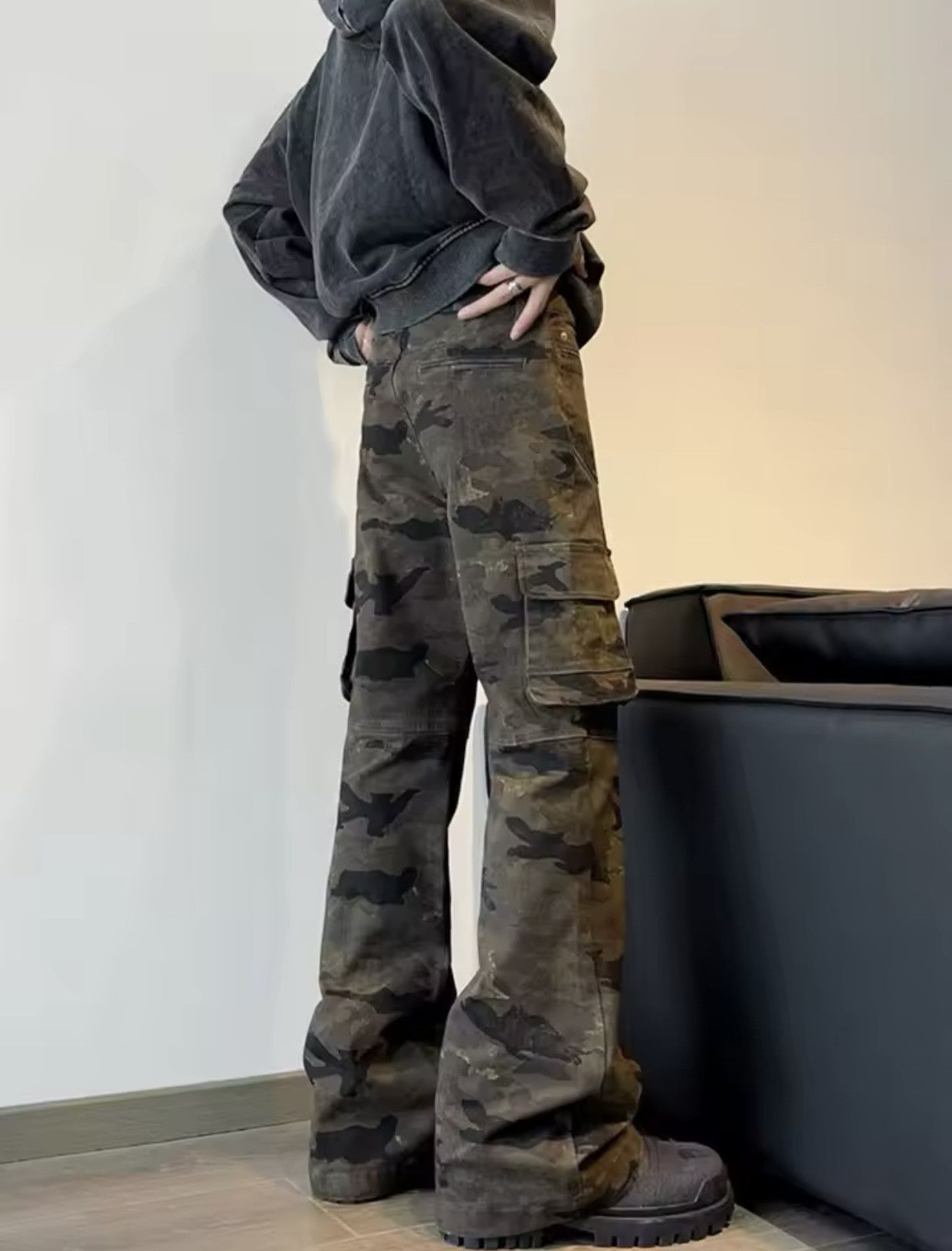 Japanese Brand × Vintage Cyber Y2K Streetwear Camouflage Slim Flare Jeans Pants Size US 35 - 2 Thumbnail