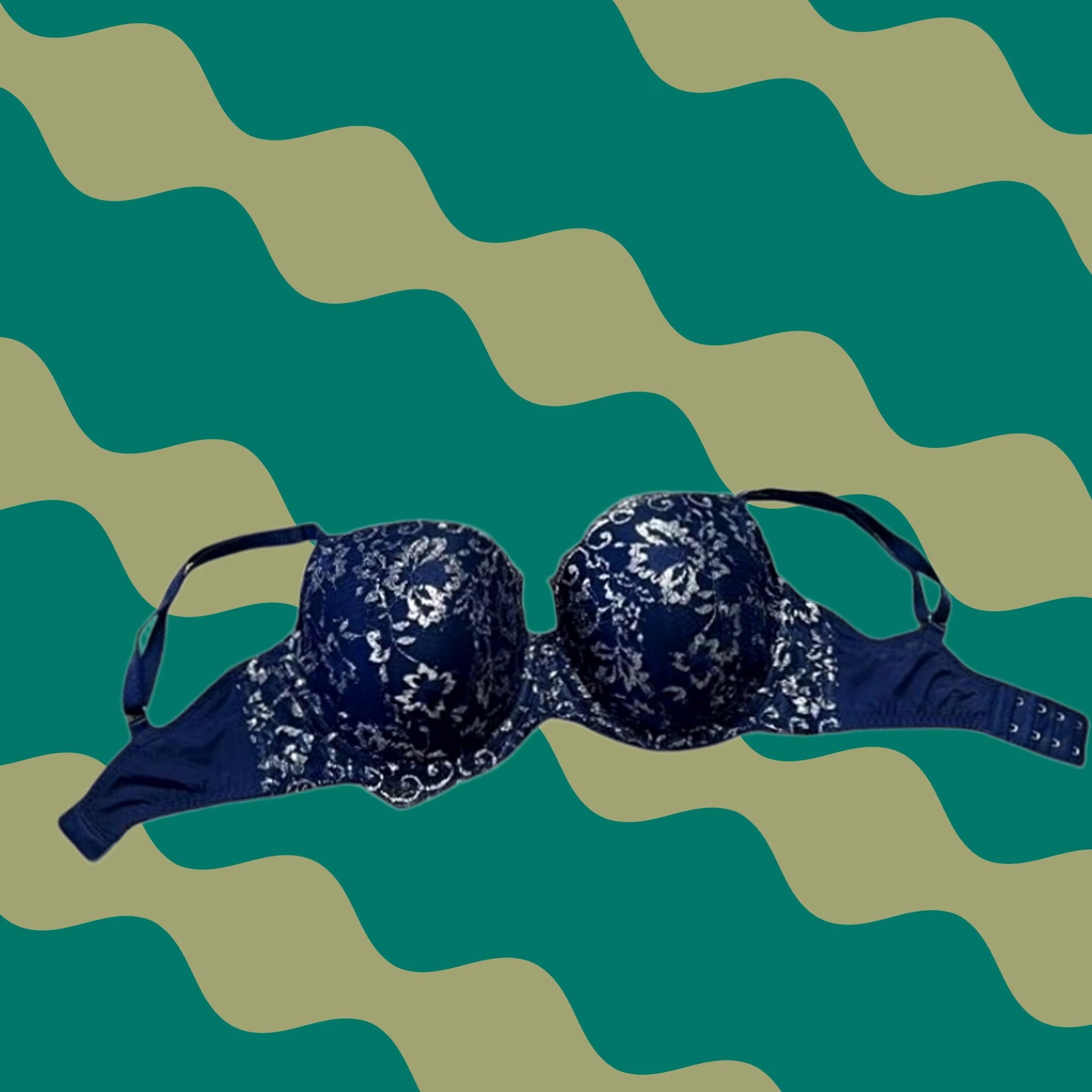 Victoria's Secret VINTAGE Victoria's Secret Lightly Lined Shimmer Lace Demi Bra Lingerie Navy Blue 32DDD Mens Women Girls Size ONE SIZE - 1 Thumbnail