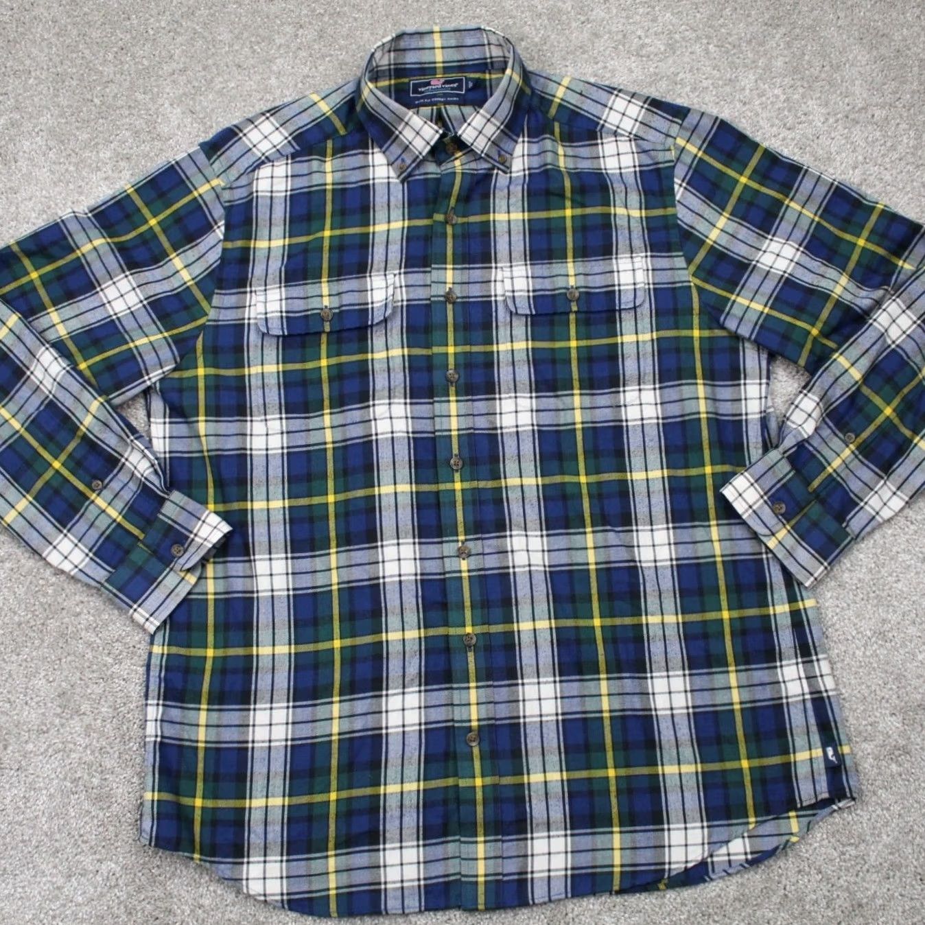 Vineyard Vines Vineyard Vines Shirt Men Large Blue/Yellow/White Slim Fit Crosby L/S Button-Up Plaid Size US L / EU 52-54 / 3 - 2 Thumbnail