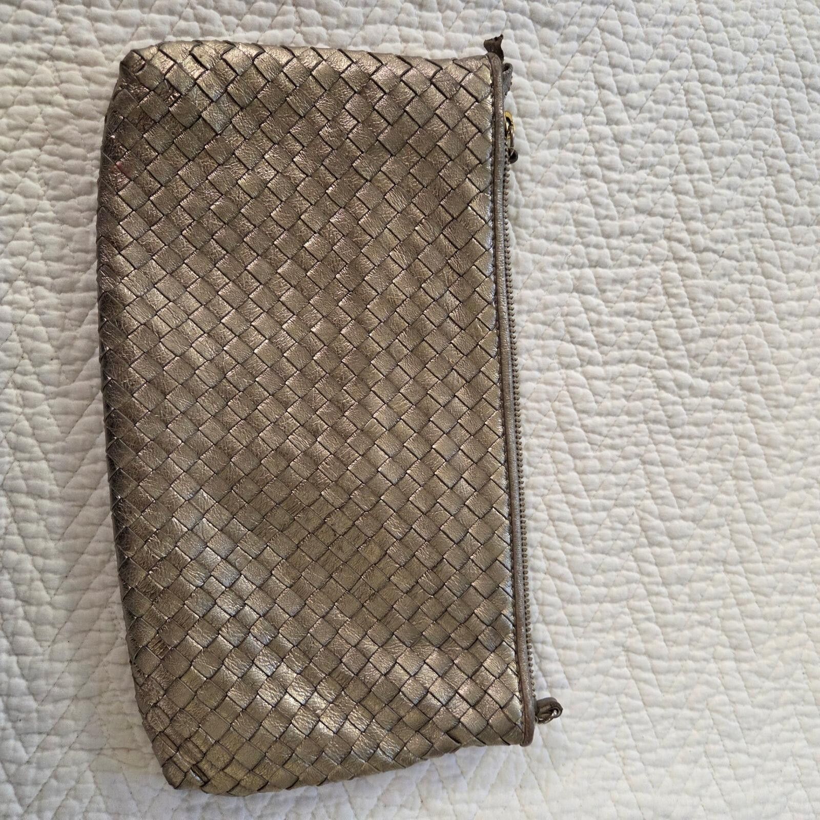 Other Elliott Lucca Pewter Woven Leather Clutch Pouch Bag Zip Top Size ONE SIZE - 2 Thumbnail
