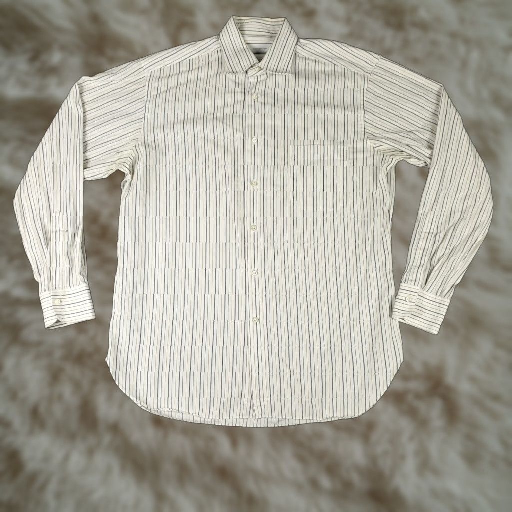 Ermenegildo Zegna Ermenegildo Zegna Dress Size 16 Blue Yellow Striped Button Up Long Sleeve Size US L / EU 52-54 / 3 - 1 Thumbnail