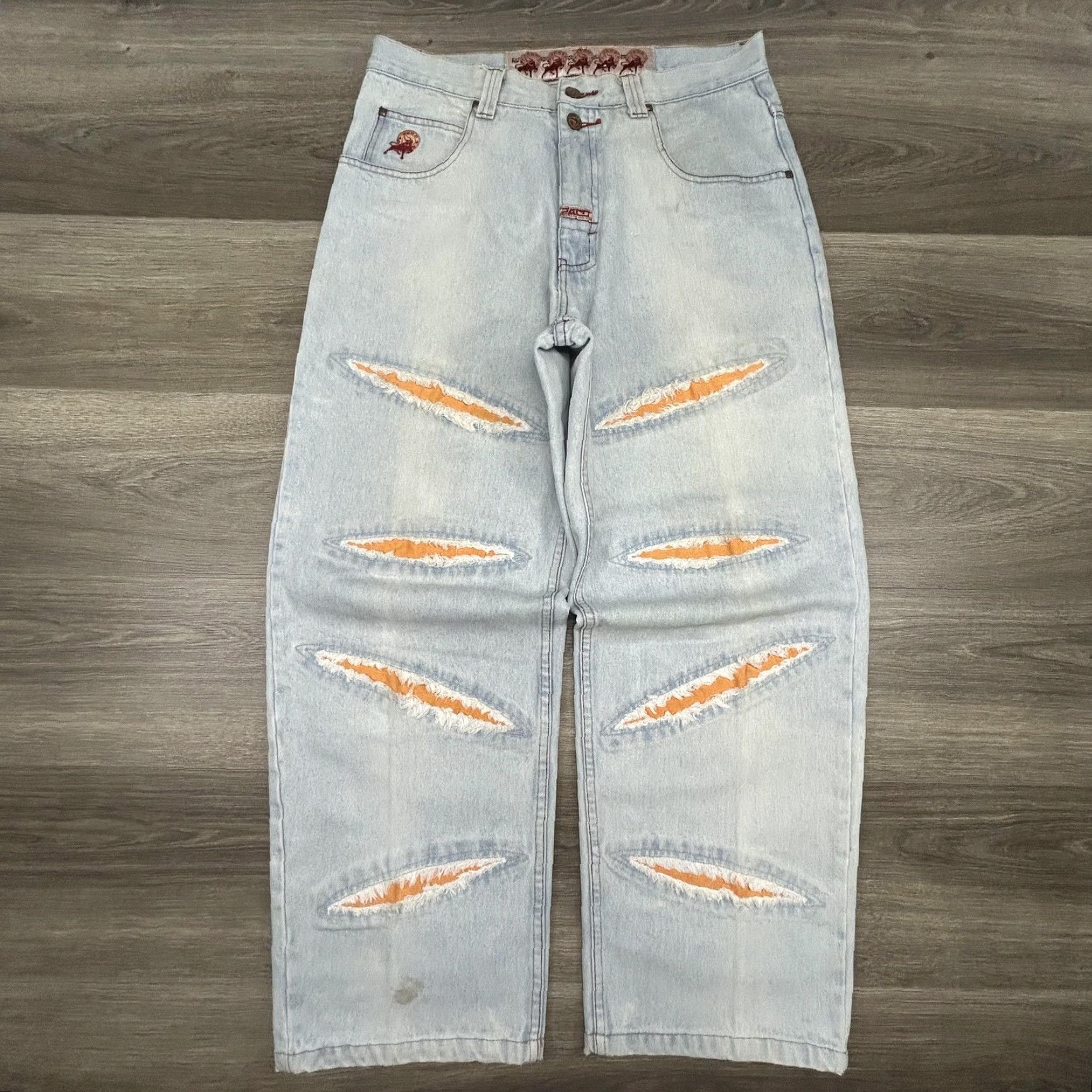 Vintage VINTAGE Paco Jeans Mens 34x30 Light Wash Baggy Wide-Leg Red Bull Y2K RARE Size US 34 / EU 50 - 2 Thumbnail