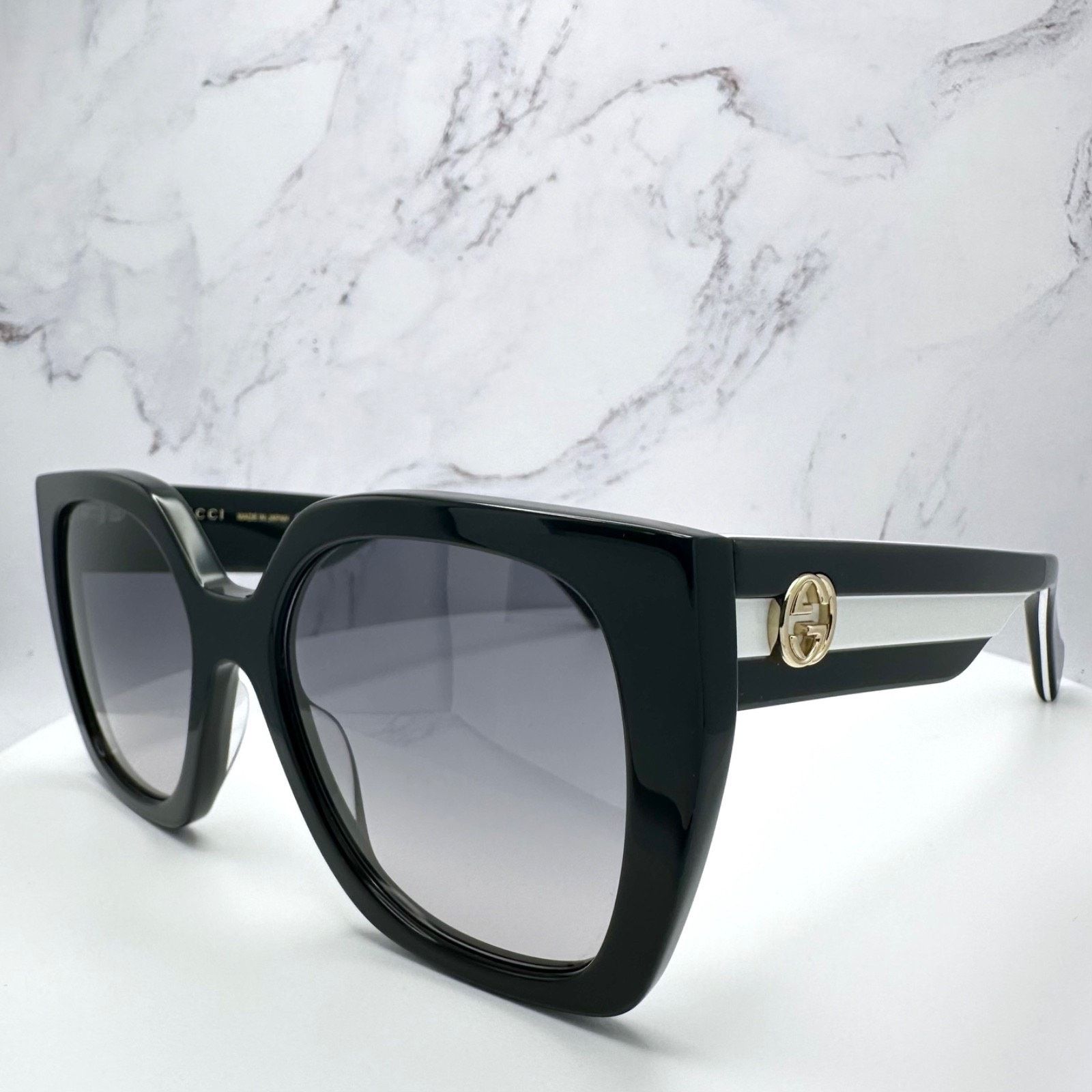 Gucci New GUCCI Sunglasses Black Square Gold Metal GG Web Arms Size ONE SIZE - 6 Thumbnail