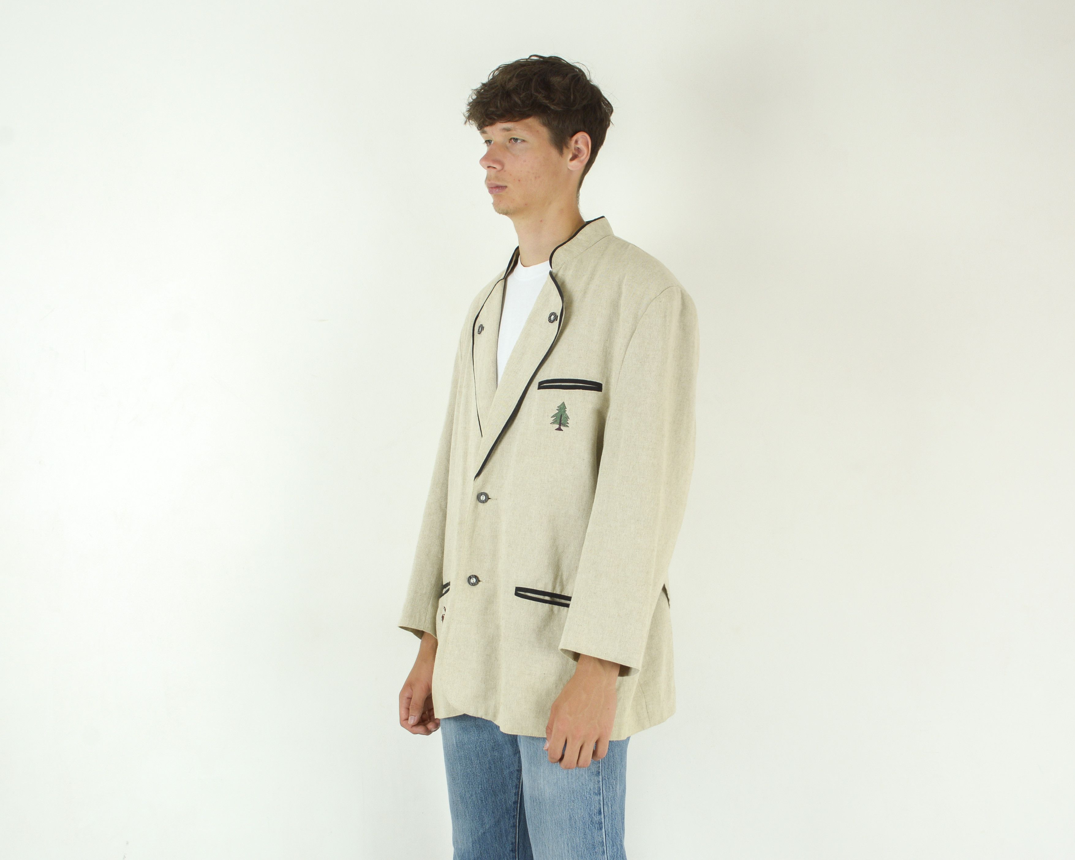 Vintage Landhausmode Linen Trachten UK 48S US Blazer Suit Jacket Size 48S - 2 Thumbnail
