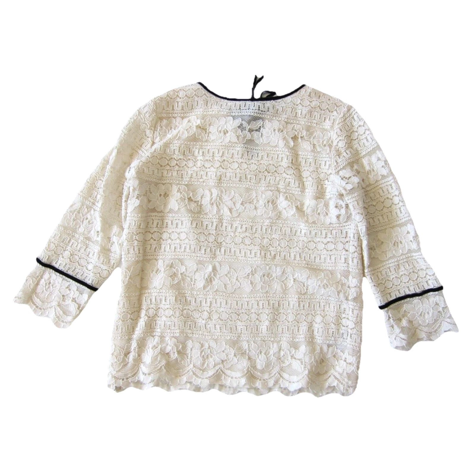 Talbots Talbots Ivory Lace Crochet Floral Black 3/4 Sleeve Tunic Blouse Small Women Peasant Style Shirt Size S / US 4 / IT 40 - 2 Thumbnail