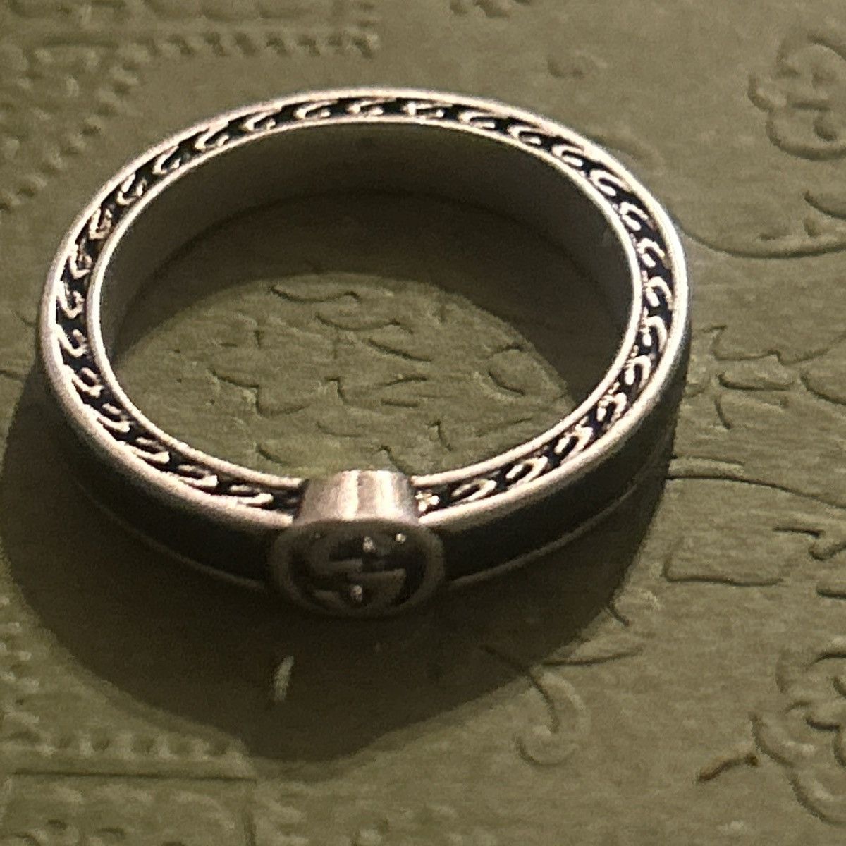 Gucci Gucci Interlocking G Enamel Thin Ring Black Ag925 701620 Size ONE SIZE - 6 Thumbnail