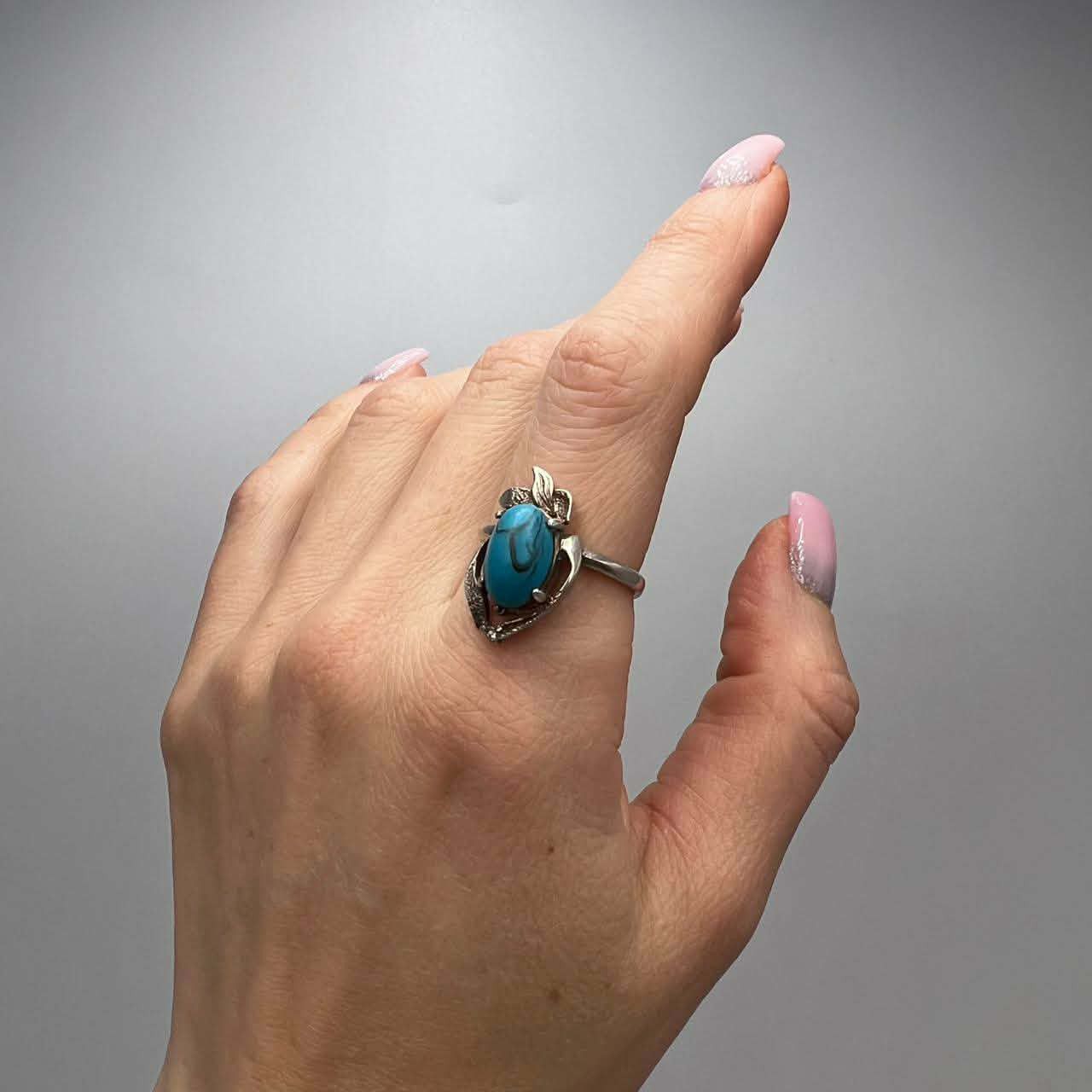 Sterling Silver Vintage Ring Sterling Silver 925 Stone Turquoise S 8US Size ONE SIZE - 7 Thumbnail