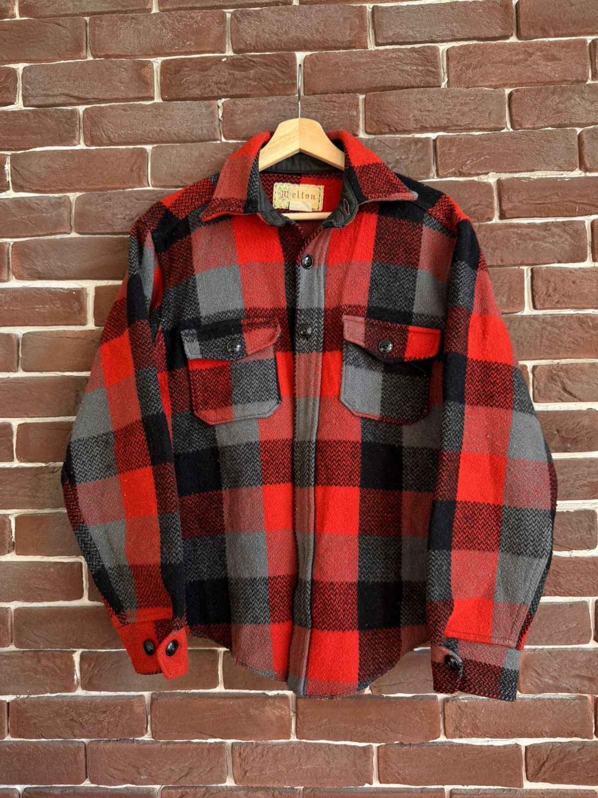 Vintage Vintage melton Wool flannel Red button up shirt motorcycle M Size US M / EU 48-50 / 2 - 1 Thumbnail