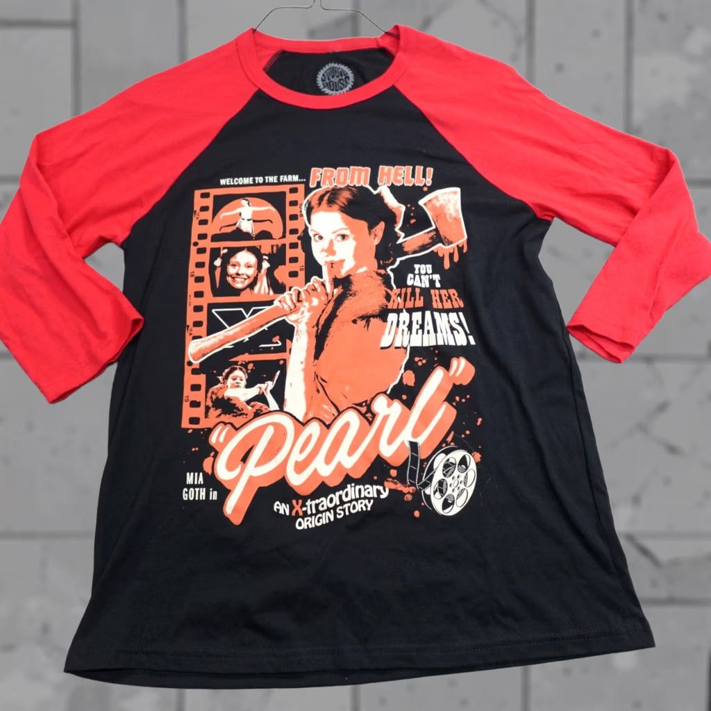 Vintage Studio House Design Pearl Shirt M Black Graphic Print 3/4 Sleeve Crew Neck Men Horror Raglan Vintage? Size US M / EU 48-50 / 2 - 1 Thumbnail