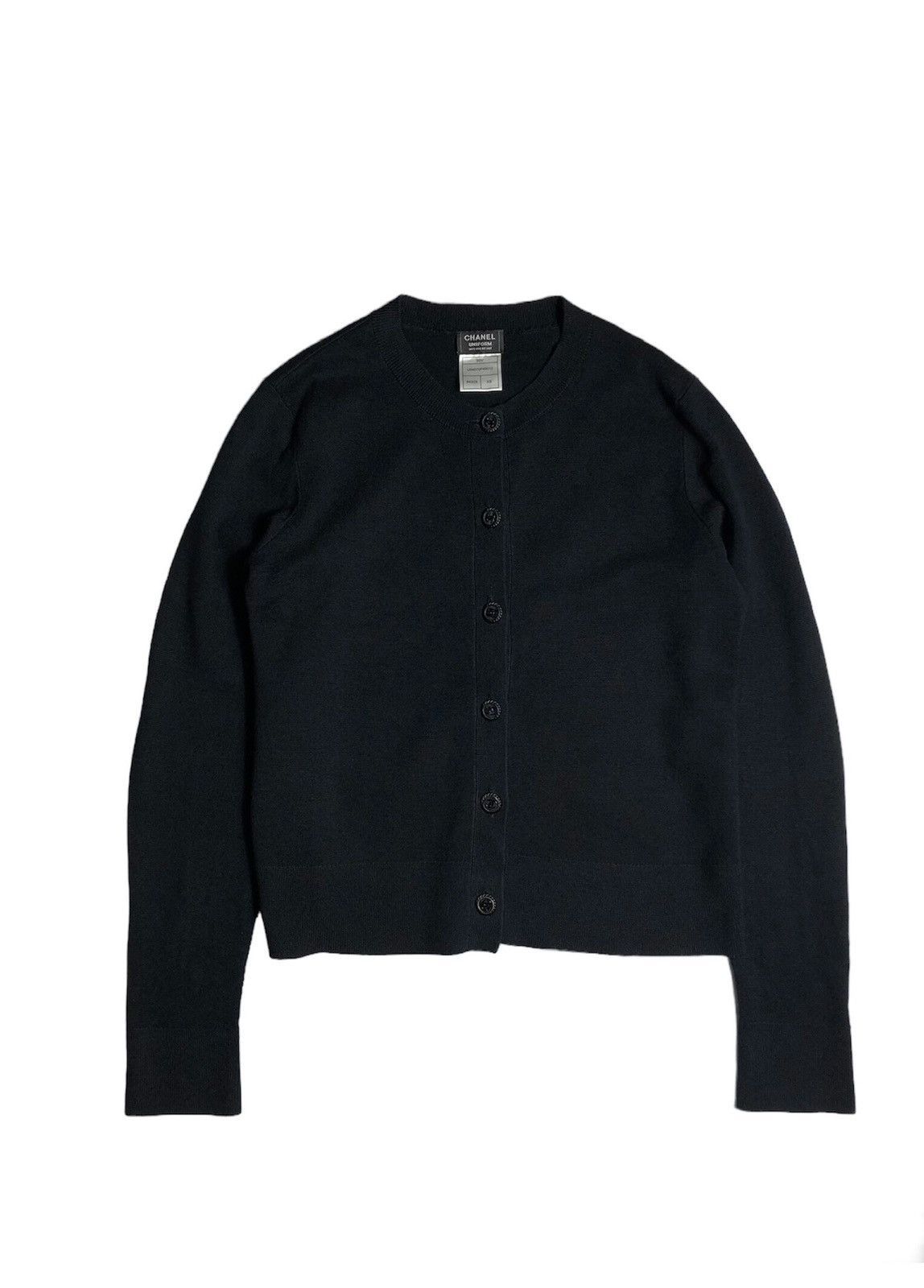 image of Chanel Uniform Wool/cotton Cardigan in Black, Women's (Size XS)