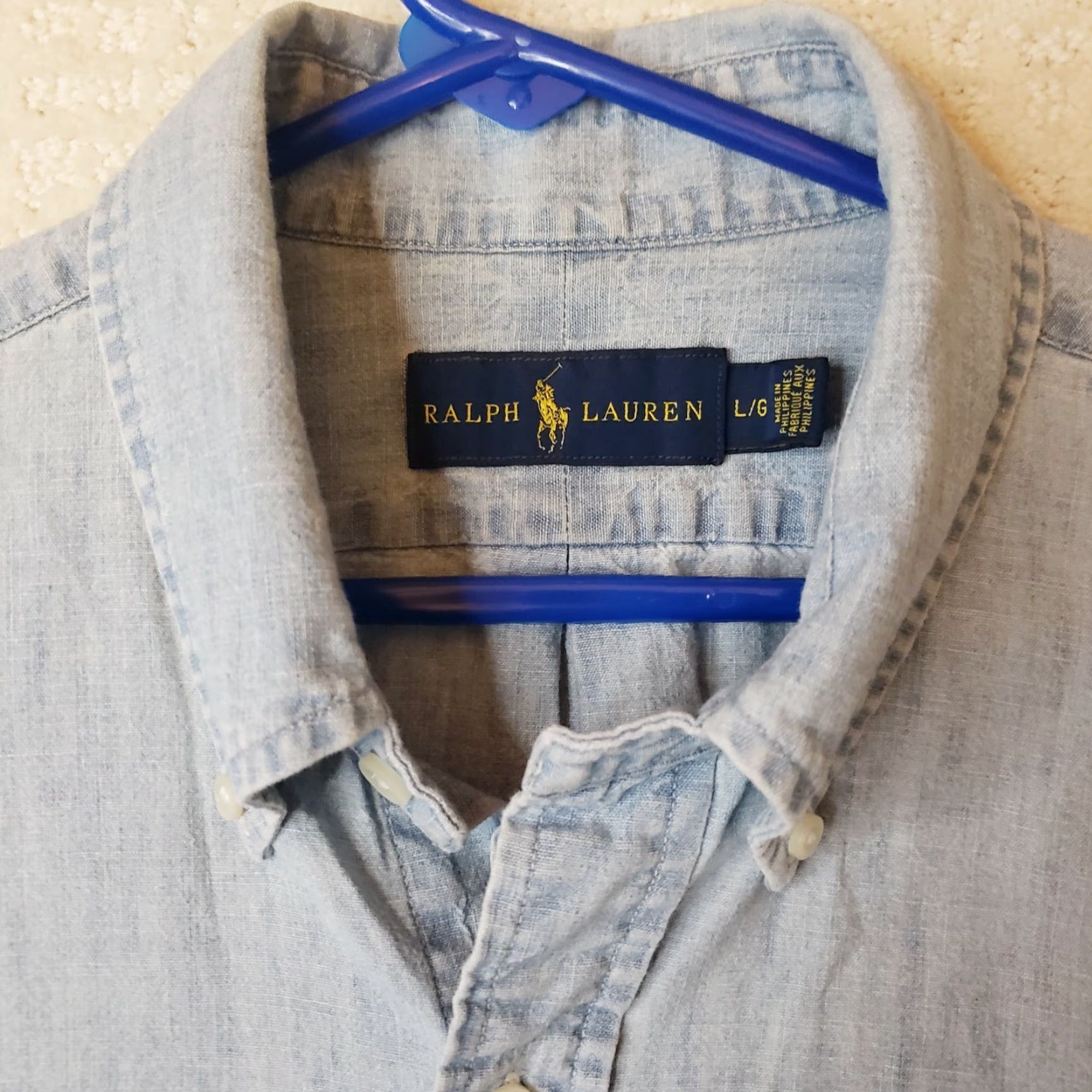 Ralph Lauren Ralph Lauren Button-Down Shirt Denim Chambray Short Sleeve Pony & Rider Embroidered Multicolor Logo Blue L Mens Size US L / EU 52-54 / 3 - 5 Thumbnail