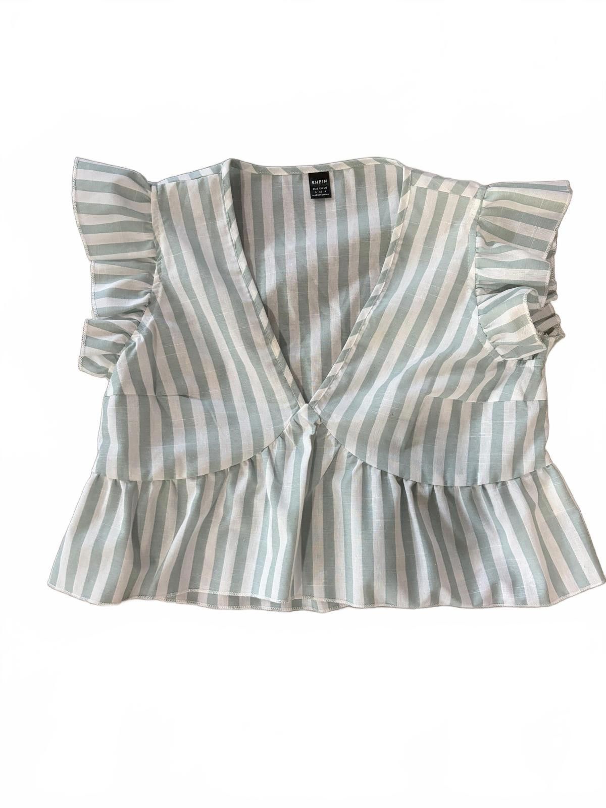 Shein SHEIN Striped Ruffle Sleeve Peplum Cropped Top Size S NWOT Size S / US 4 / IT 40 - 1 Thumbnail