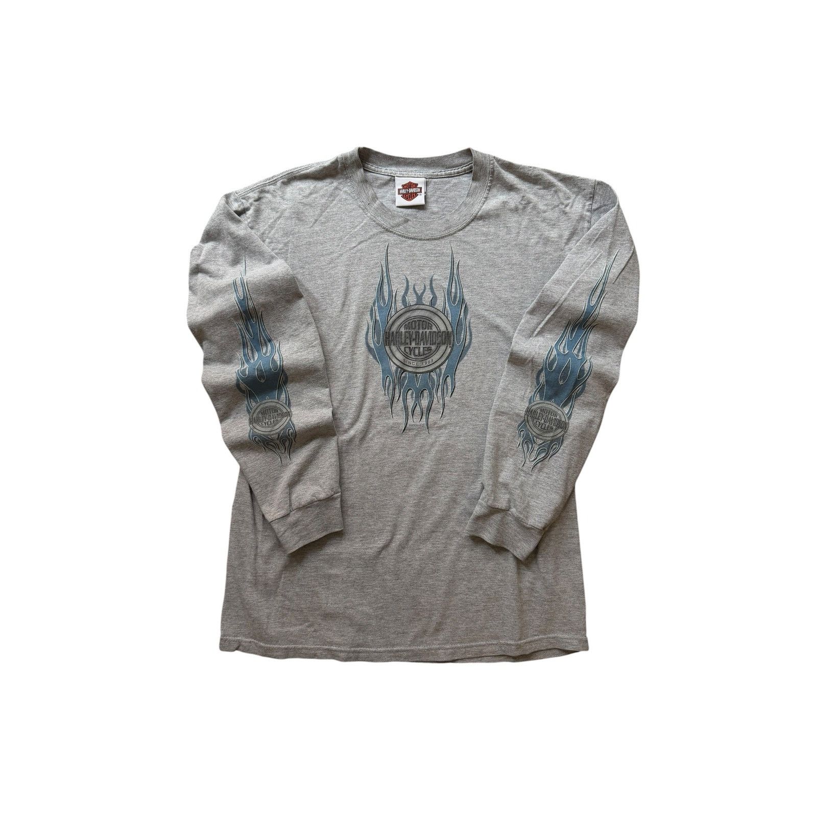 Harley Davidson Vintage Harley Davidson Light Blue Flame Long Sleeve Size US L / EU 52-54 / 3 - 1 Thumbnail