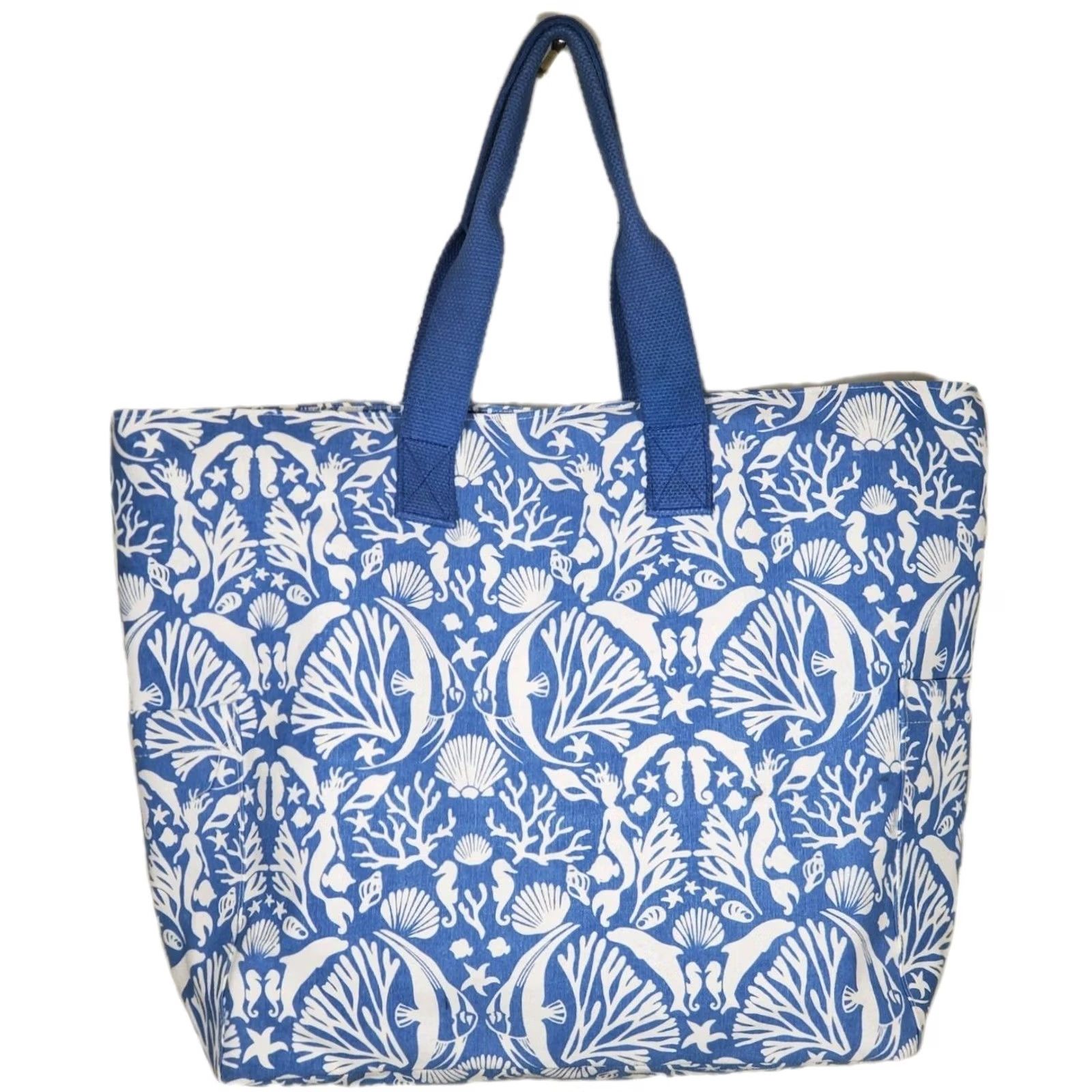 Vintage rockflowerpaper Underwater Sea Carryall Tote Bag Blue White Large Size ONE SIZE - 3 Thumbnail