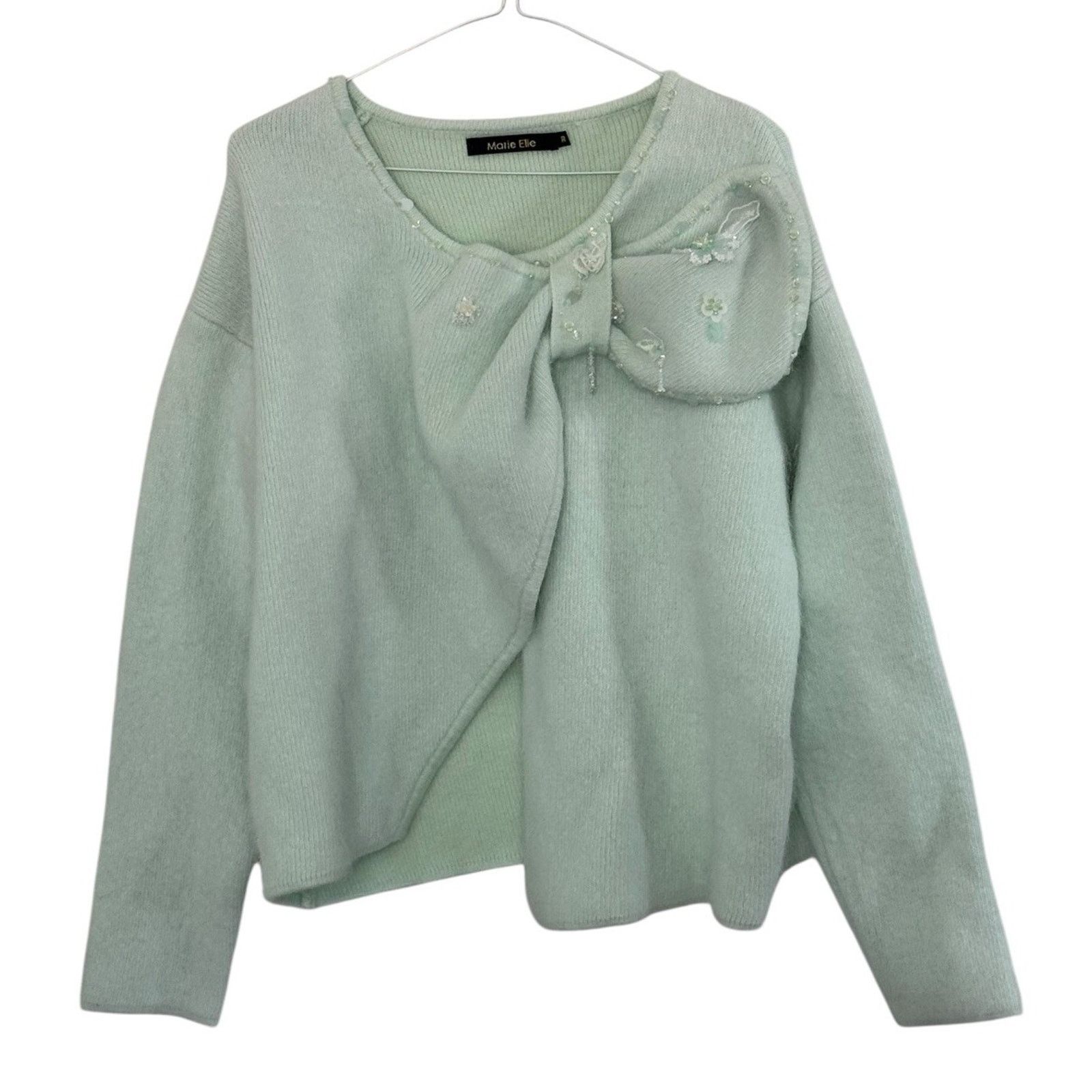 Other MARIE ELIE Mint Green Bow Embellished Angora Wool Sweater M Size M / US 6-8 / IT 42-44 - 2 Thumbnail