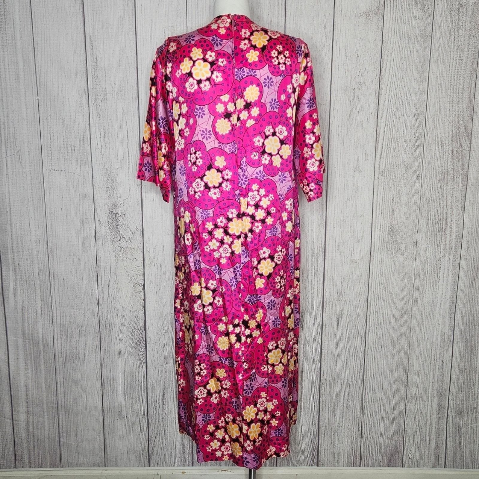 Vintage 60s Lane Bryant Psychedelic Bright Pink Floral Groovy Kaftan Size L / US 10 / IT 46 - 7 Thumbnail