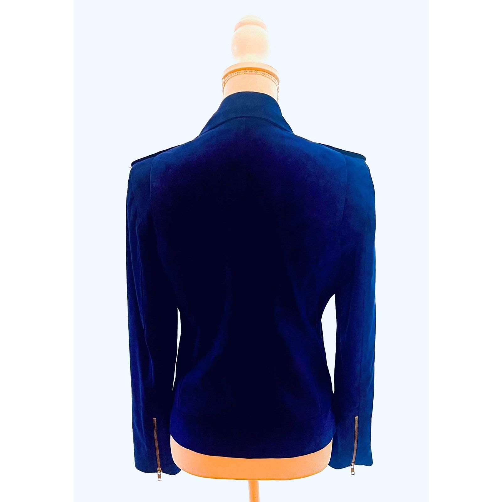 & Other Stories Sapphire Blue Suede Moto Belted Jacket Size S / US 4 / IT 40 - 3 Thumbnail