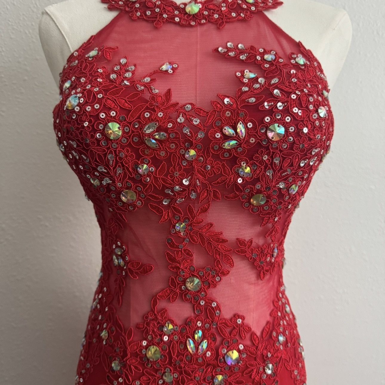 Other DANCING QUEEN Red Mesh Lace High Neck Formal Prom Gown Dress Size XS / US 0-2 / IT 36-38 - 8 Thumbnail