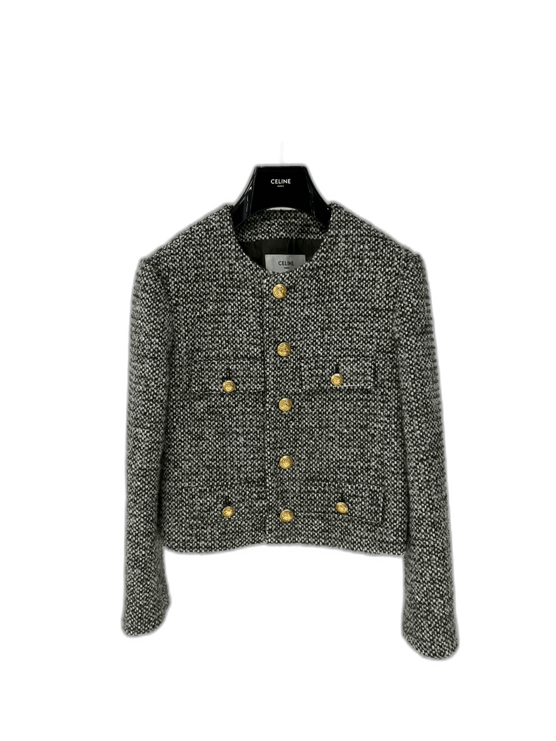 Celine Celine Gray Green Woven Tweed Jacket Size L / US 10 / IT 46 - 1 Thumbnail
