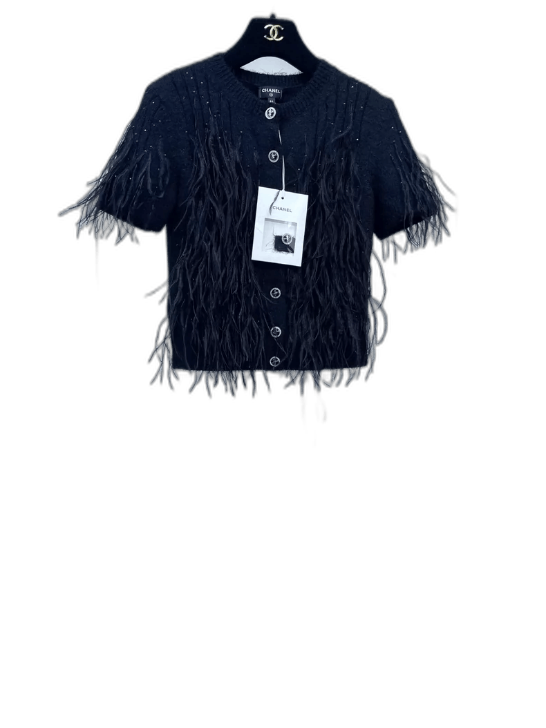 Chanel Chanel Short Sleeve Knit Cardigan with Feathers | Grailed