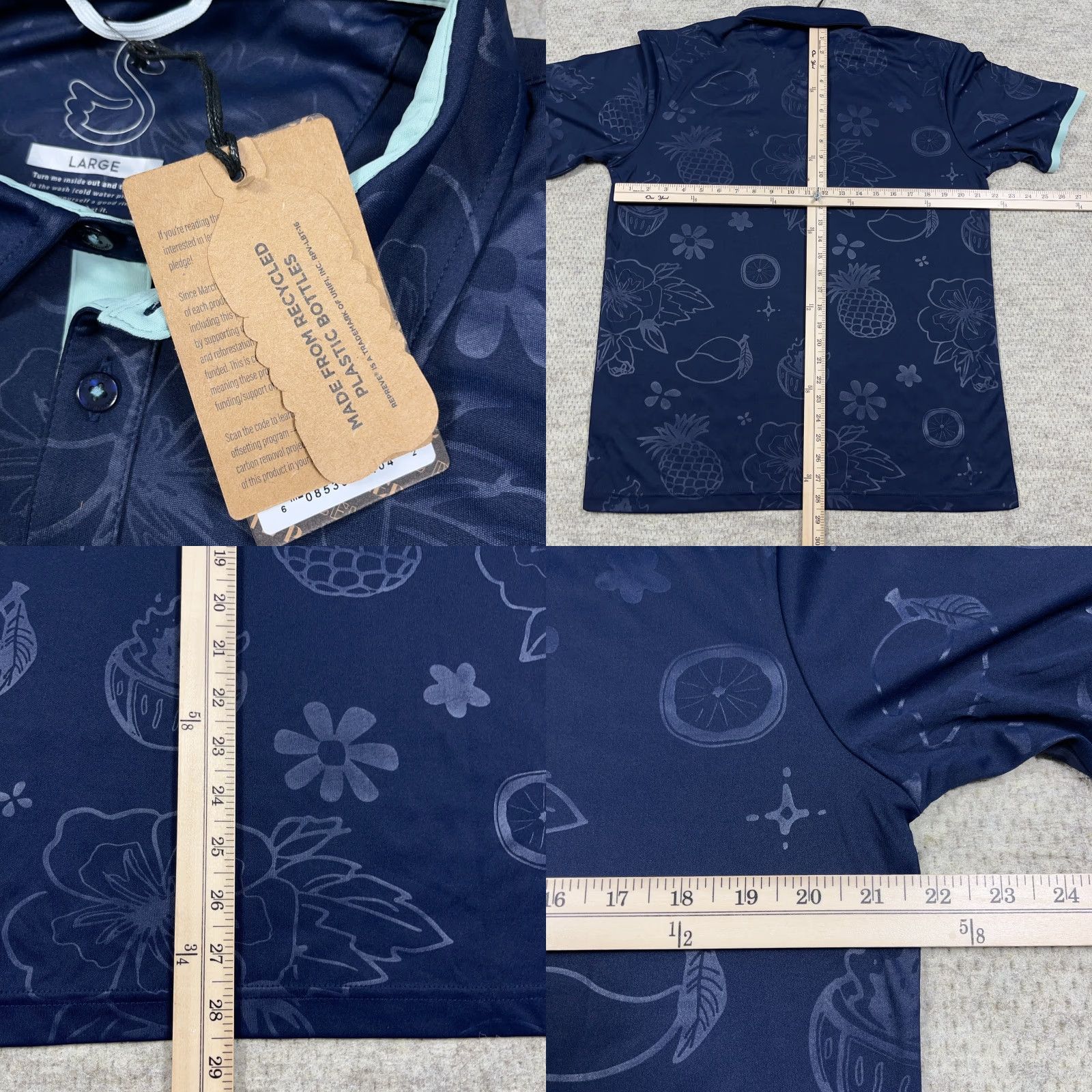 Vintage Swannies Polo Shirt Men L Midnight Blue Performance Golf Beach Hula Short Sleeve Logo Button Collared Size US L / EU 52-54 / 3 - 8 Thumbnail