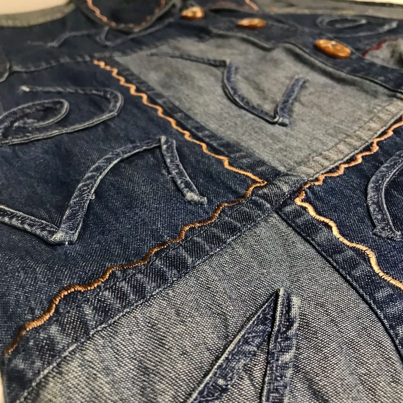 Denime VINTAGE New Direction Women Blue Geometric Quilted Button-Up Jean Denim Vest S Size 28" / US 6 / IT 42 - 4 Thumbnail