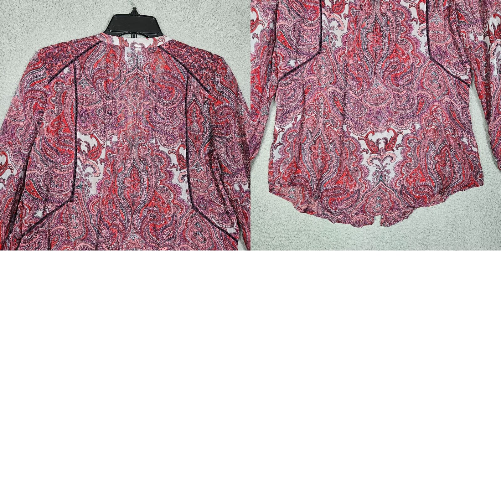 Lucky Brand Lucky Brand Women's V-neck Long Sleeve Pleated Paisley Blouse Sz S Size S / US 4 / IT 40 - 8 Thumbnail