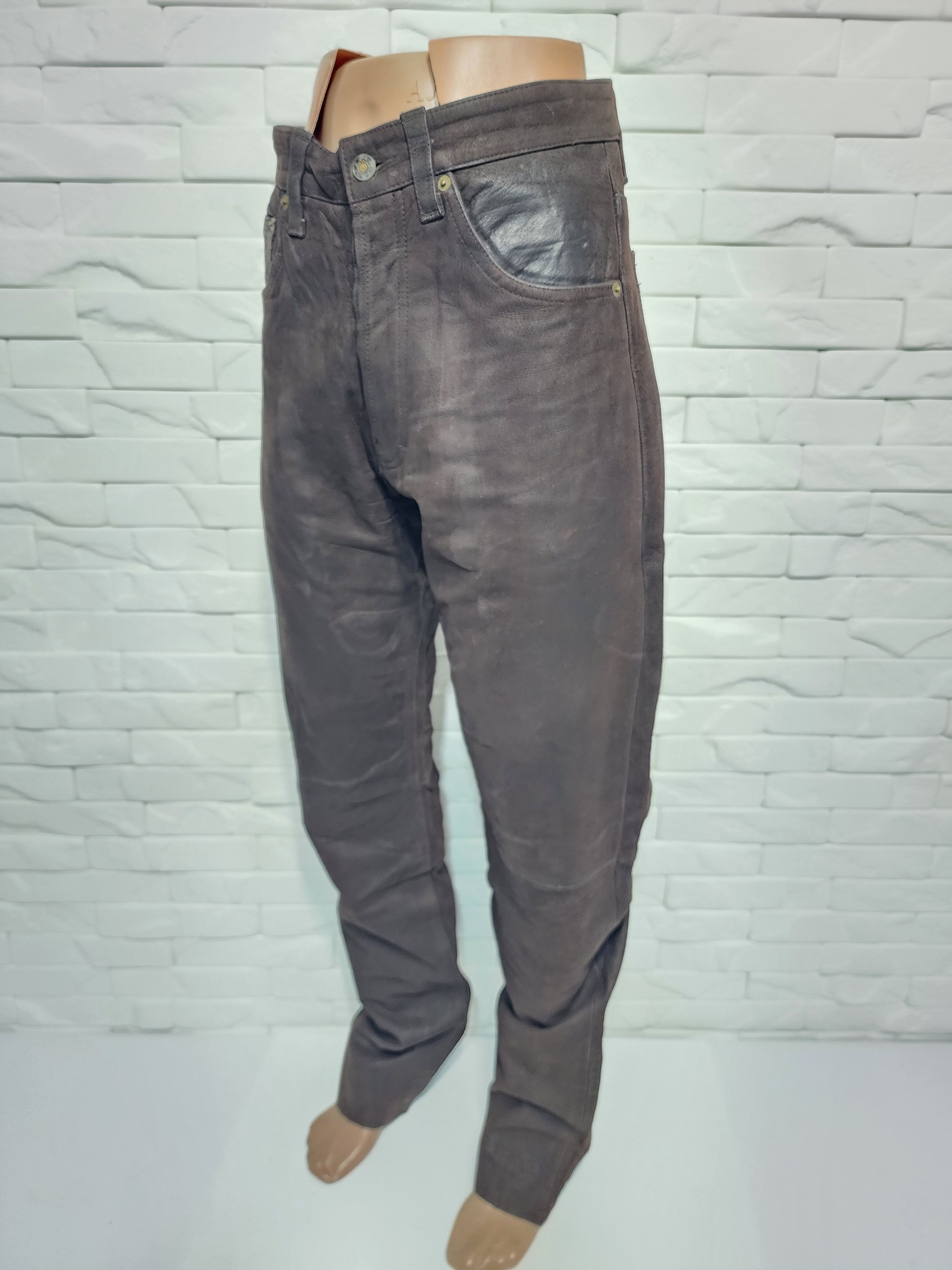 Genuine Leather Men's Brown Nubuck Leather Pants: Denim Cut, Size US 33 - 2 Thumbnail