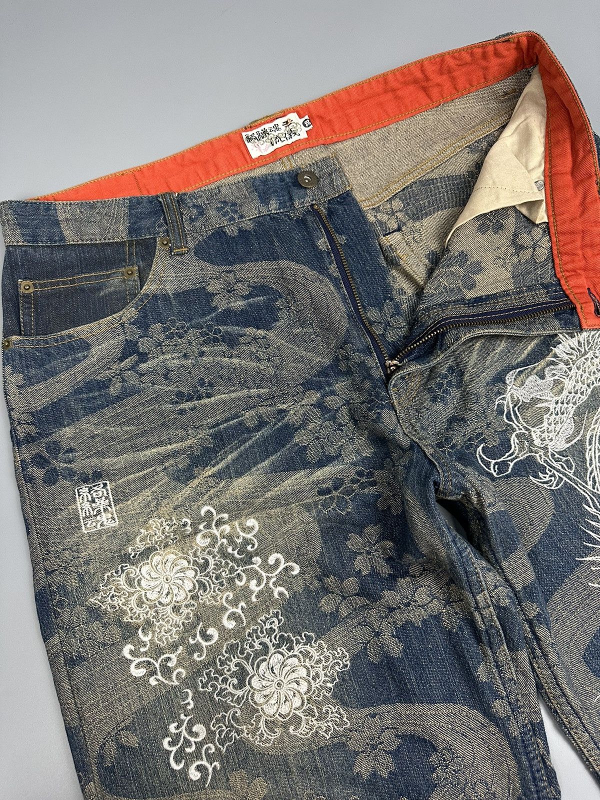 If Six Was Nine 🔥Rare🔥Karakuri Tamashi Over Embroidered Denim Size US 38 / EU 54 - 9 Thumbnail