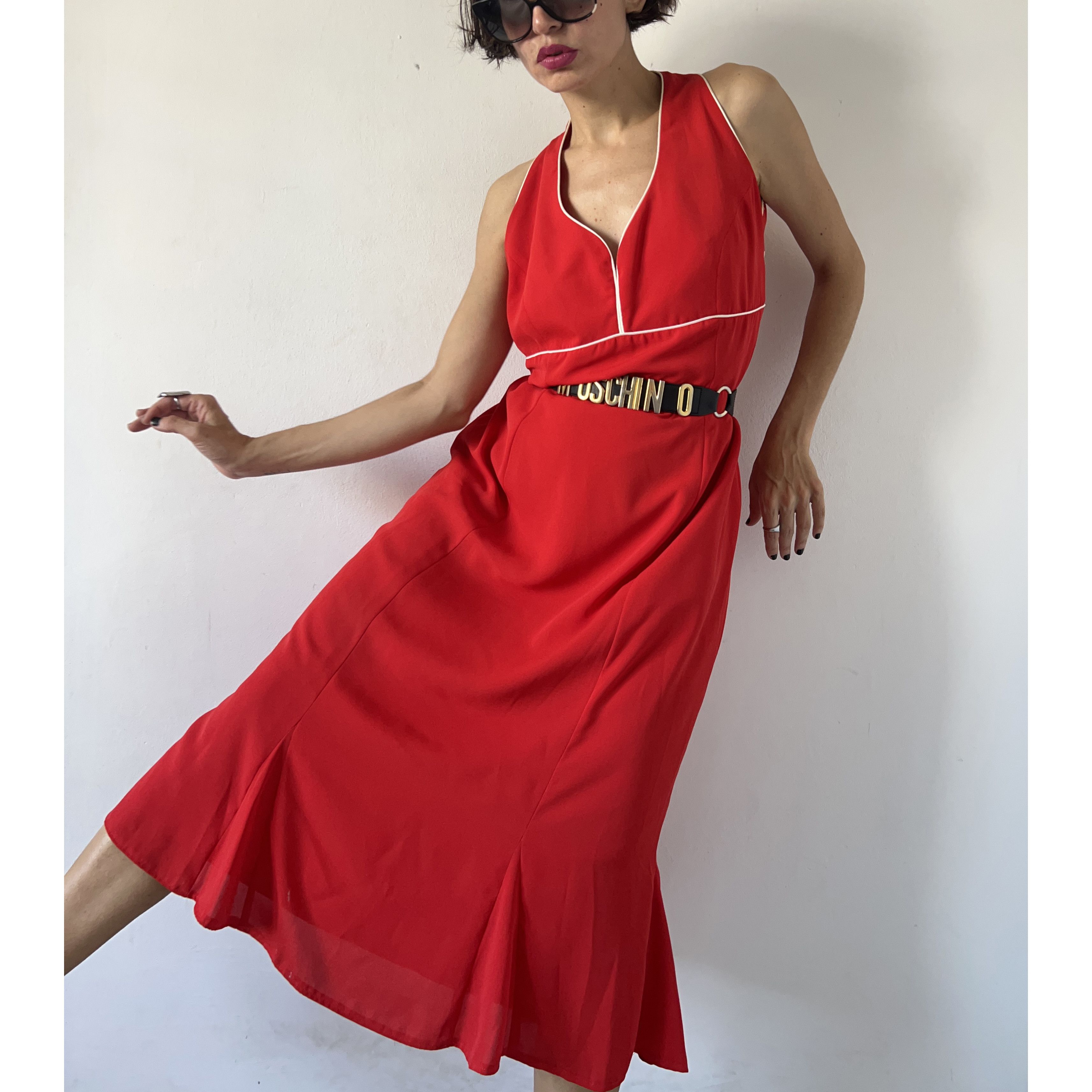 Vintage Vintage 70s red halter maxi dress with white trim Size XL / US 12-14 / IT 48-50 - 4 Thumbnail