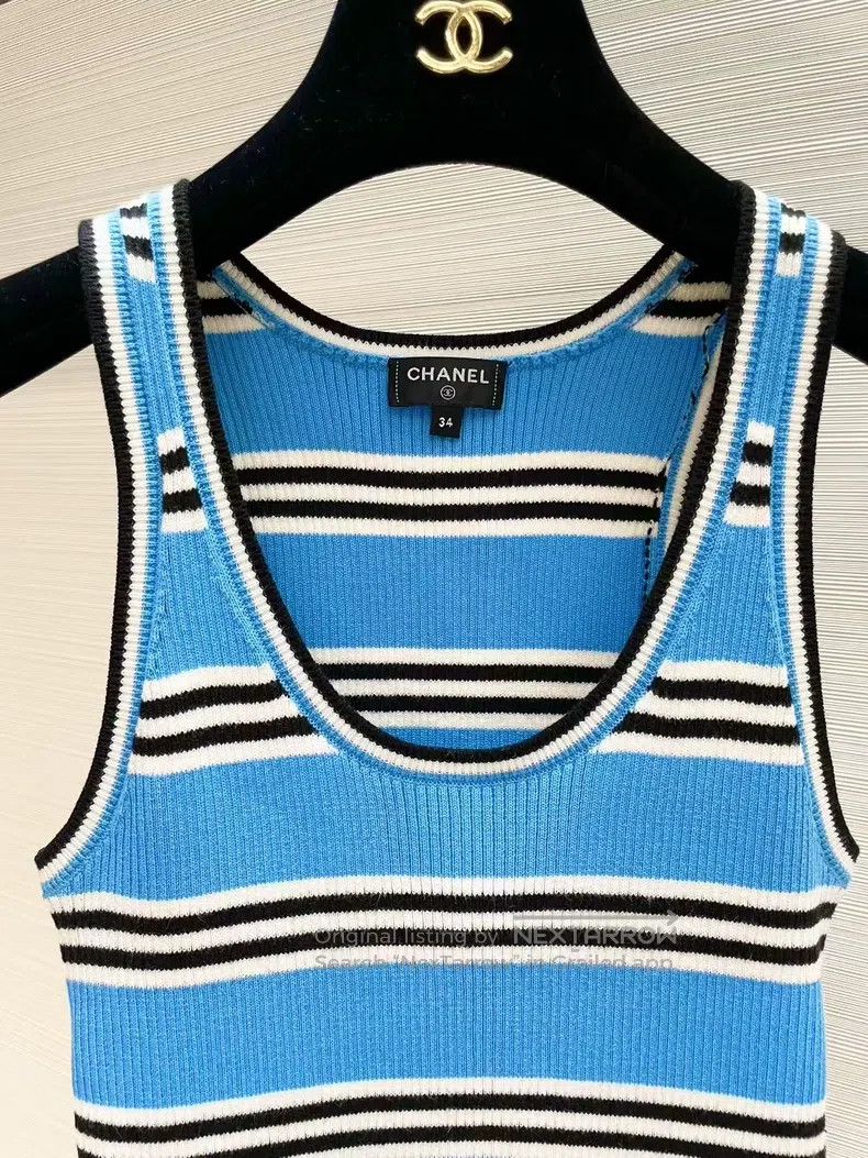 Chanel Chanel 24A blue and white striped knitted vest Size XXS / US 00 / IT 34 - 4 Thumbnail