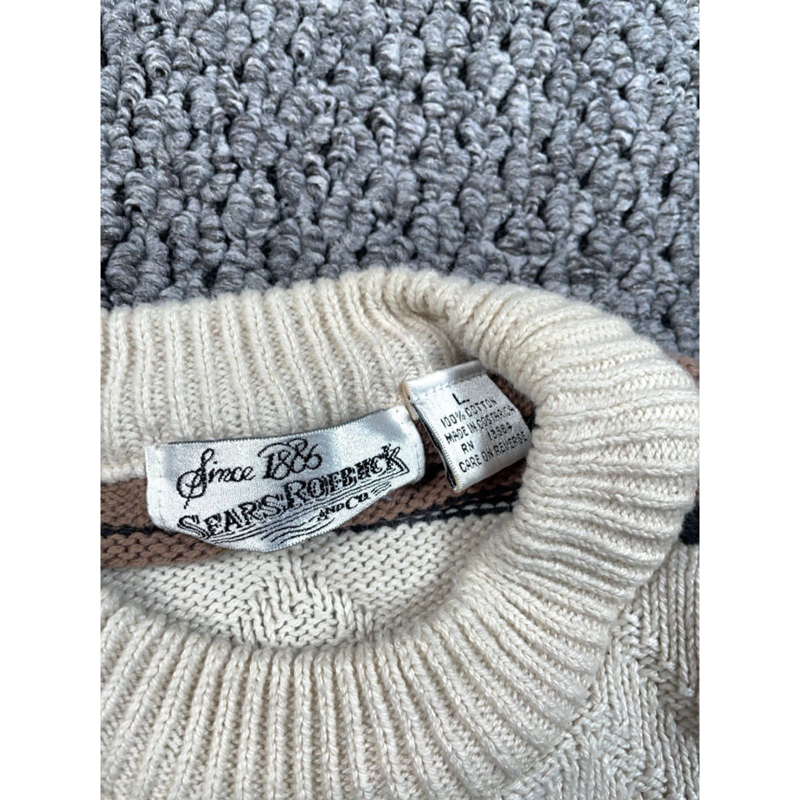Sears VINTAGE Sears 80s Striped Sweater Adult Large Beige Brown Chunky-Knit Preppy Mens Size US L / EU 52-54 / 3 - 3 Thumbnail